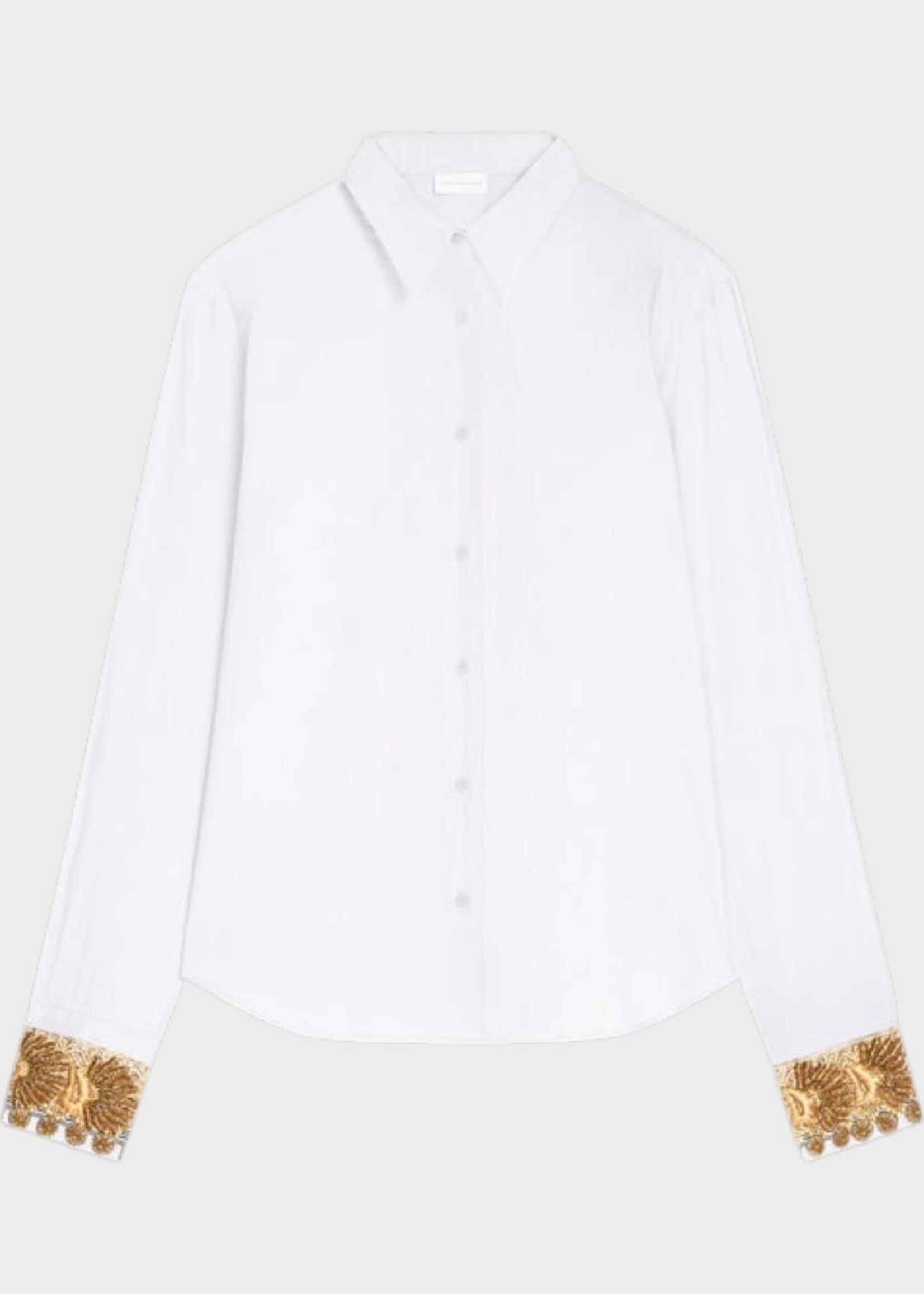 Dries Van Noten Dries Van Noten Shirt, White, Chloris Cotton Poplin Classic Shirt In White w/ Embroidered Ribbons