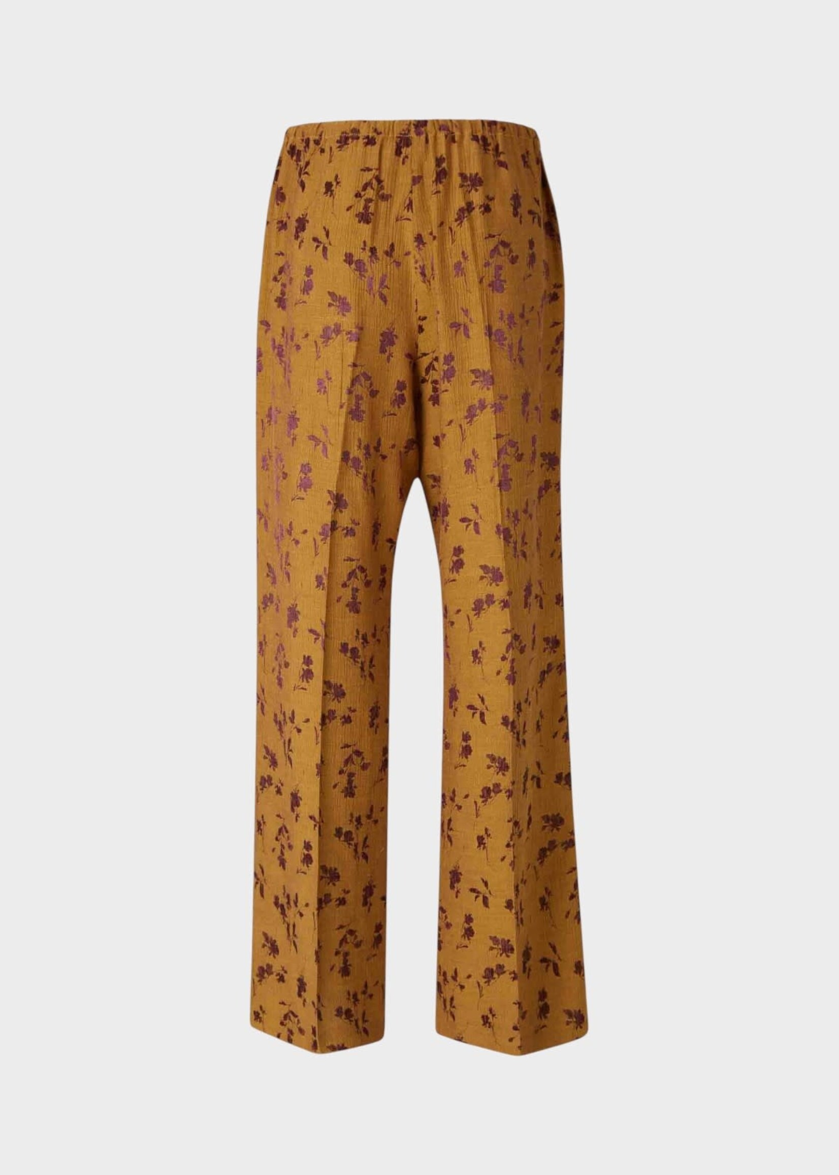 Dries Van Noten Dries Van Noten Trousers, Yellow, Puvis Drawstring Waist Wide Leg Pants In Okra w/ Floral Motif