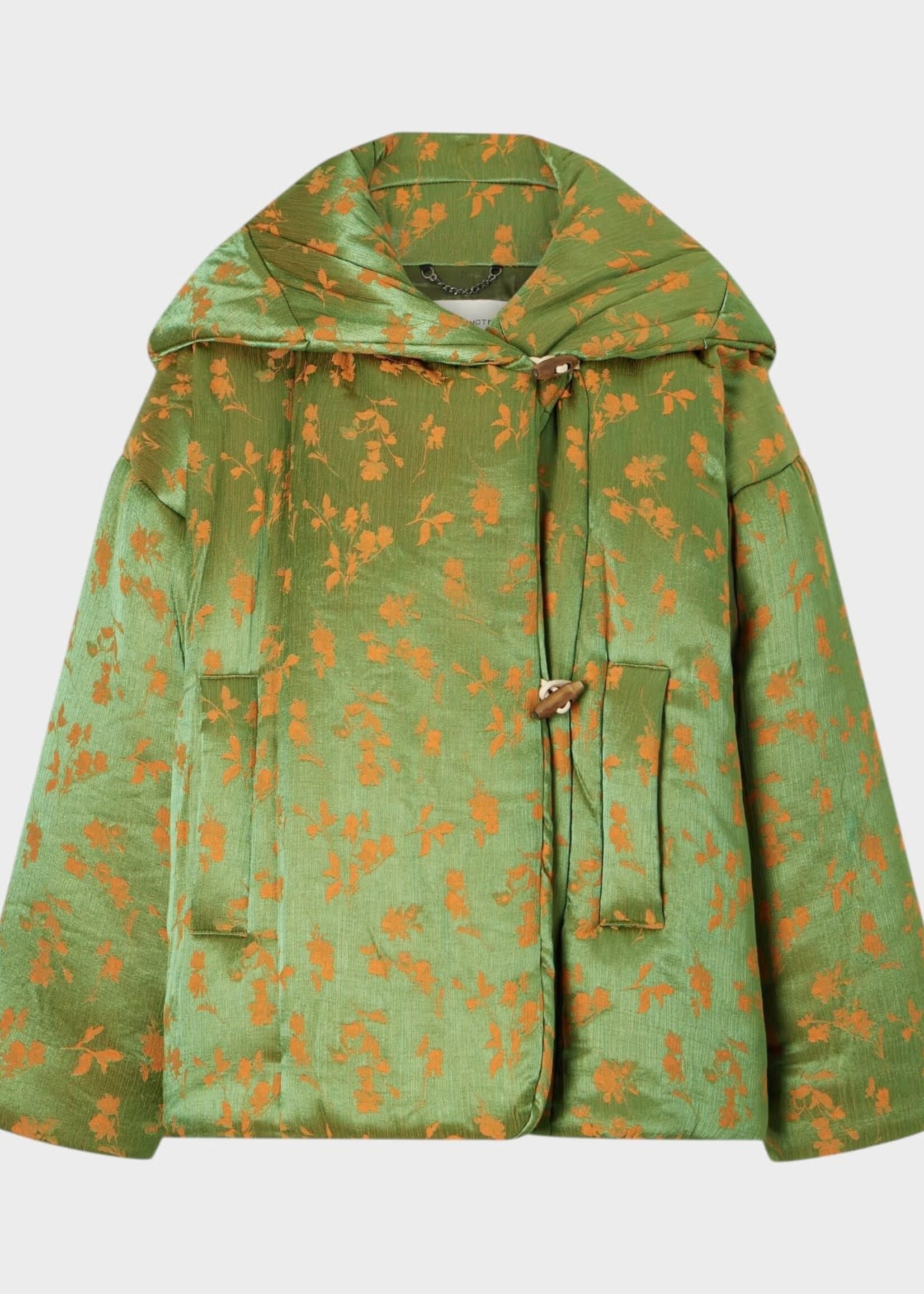 Dries Van Noten Dries Van Noten Jacket, Green, Vacali Hooded Puffer Jacket In Light Green w/ Floral Jacquard