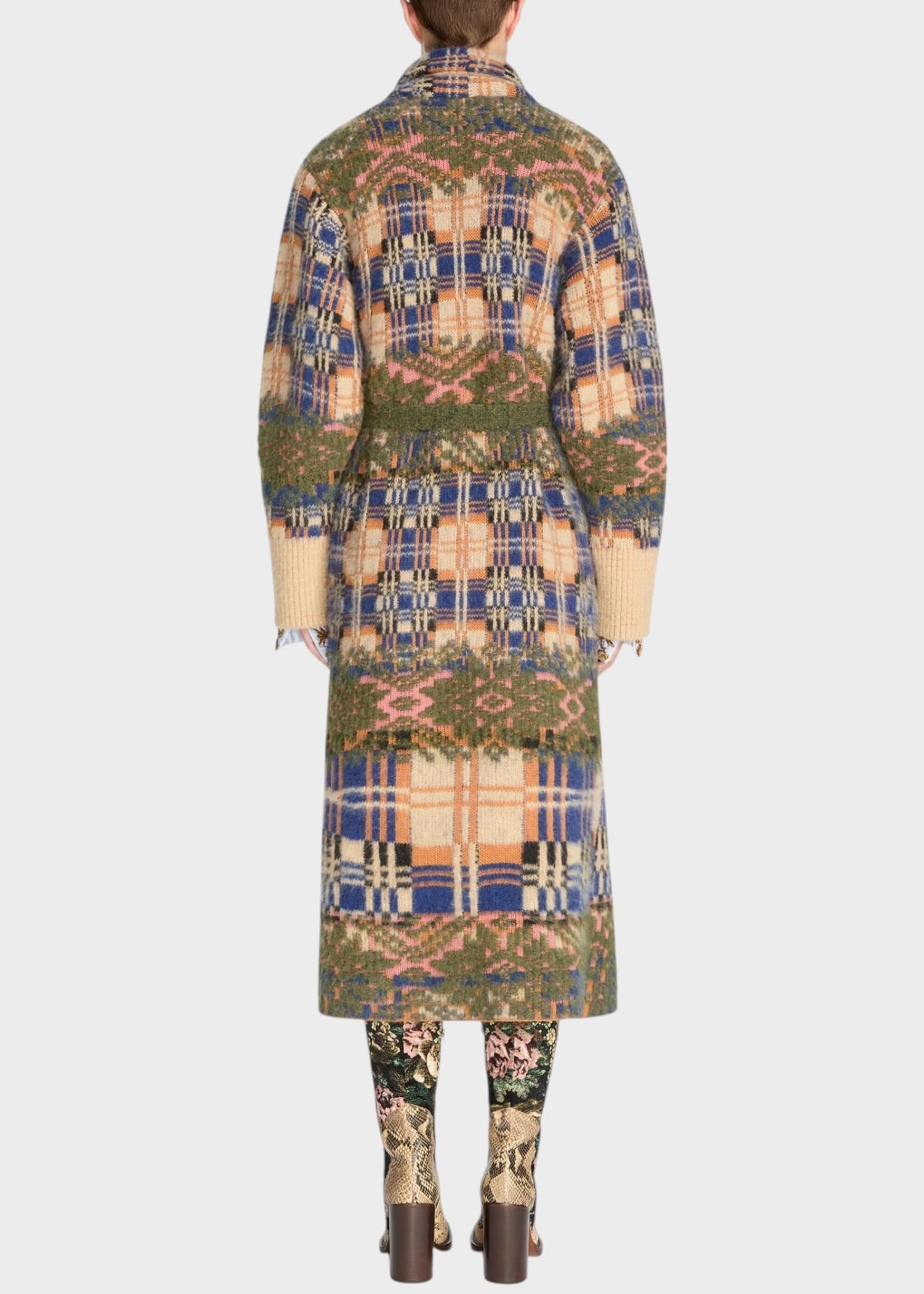 Dries Van Noten Dries Van Noten Knitwear, Multi, Telos Wool Belted Long Cardigan In Ecru & Green