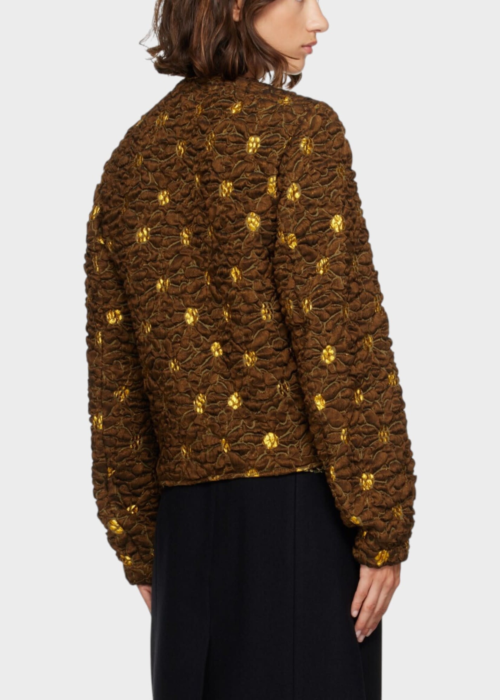 Dries Van Noten Dries Van Noten Jacket, Brown, Vitsa Nylon & Linen Bomber In Brown w/ Floral Jacquard