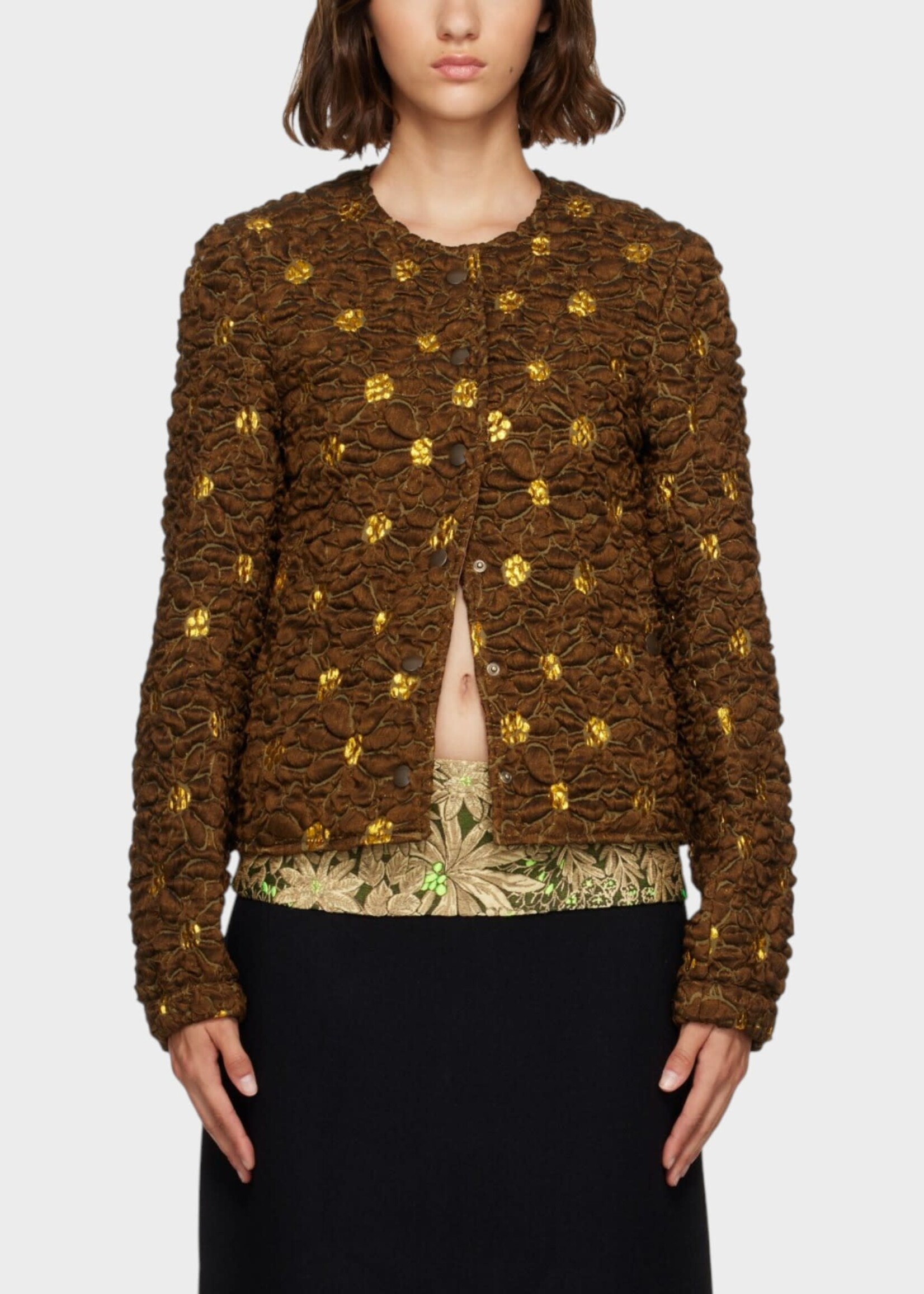 Dries Van Noten Dries Van Noten Jacket, Brown, Vitsa Nylon & Linen Bomber In Brown w/ Floral Jacquard