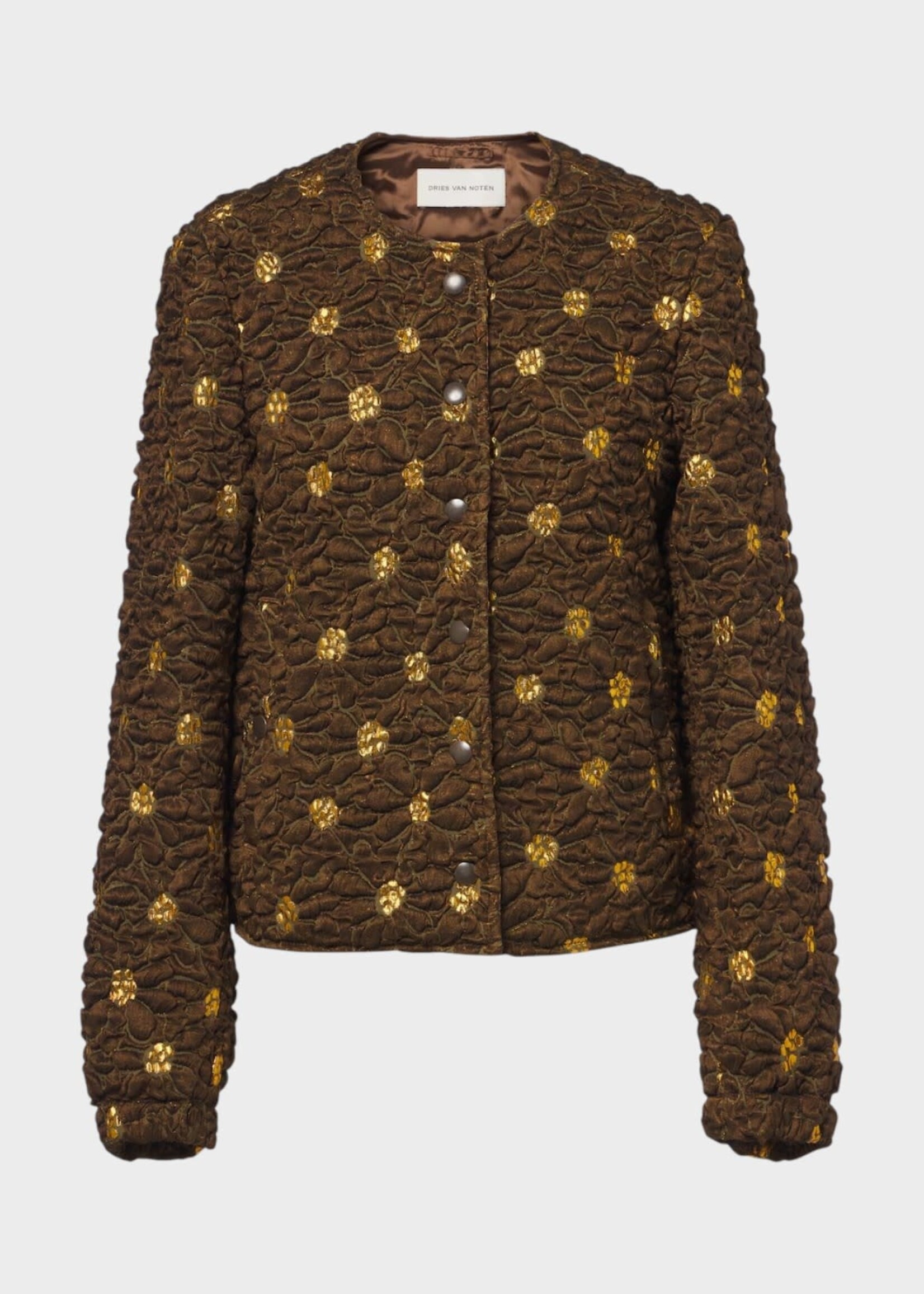 Dries Van Noten Dries Van Noten Jacket, Brown, Vitsa Nylon & Linen Bomber In Brown w/ Floral Jacquard