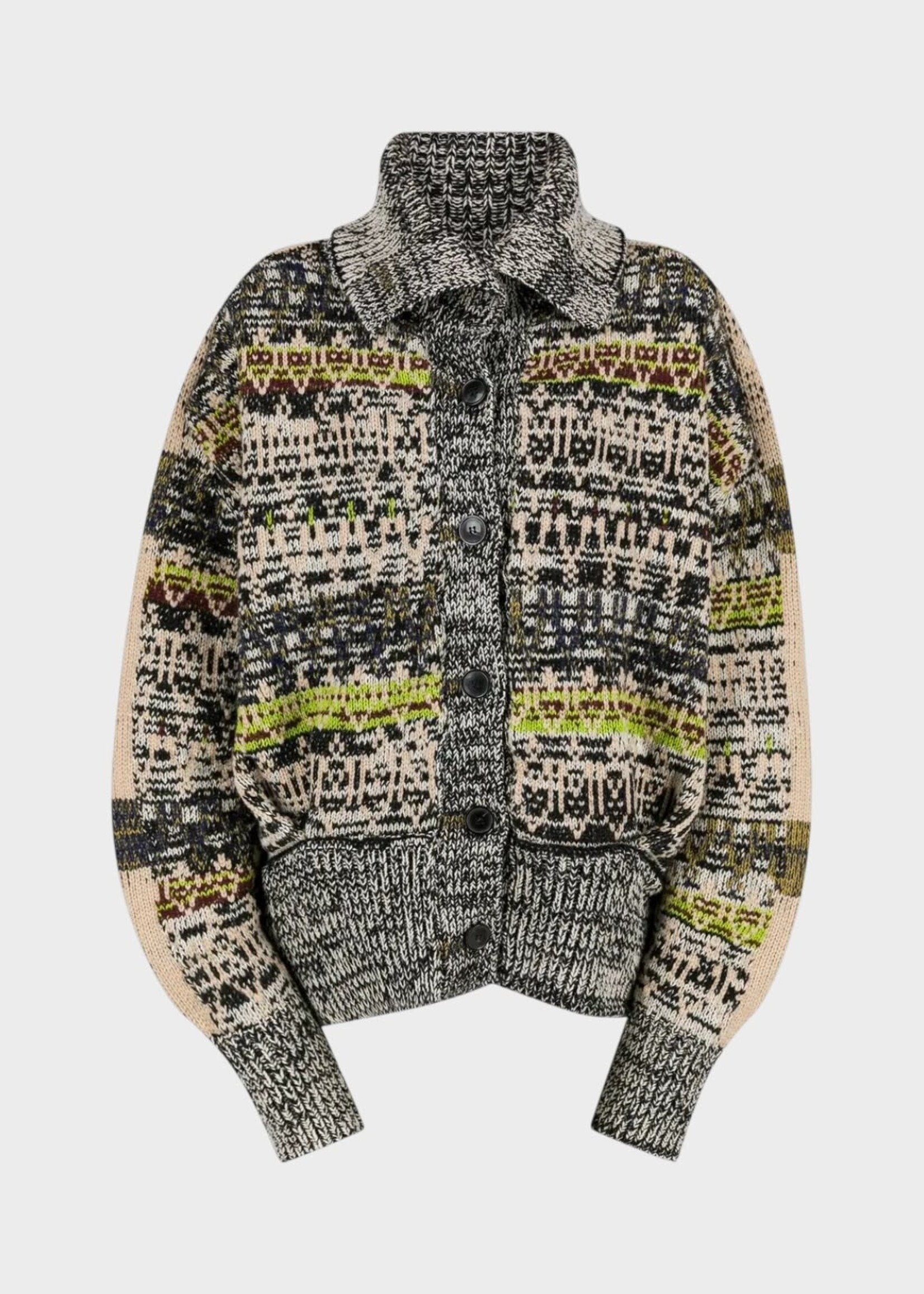 Dries Van Noten Dries Van Noten Knitwear, Multi, Teda Wool High Neck Buttoned Cardigan In Black & White
