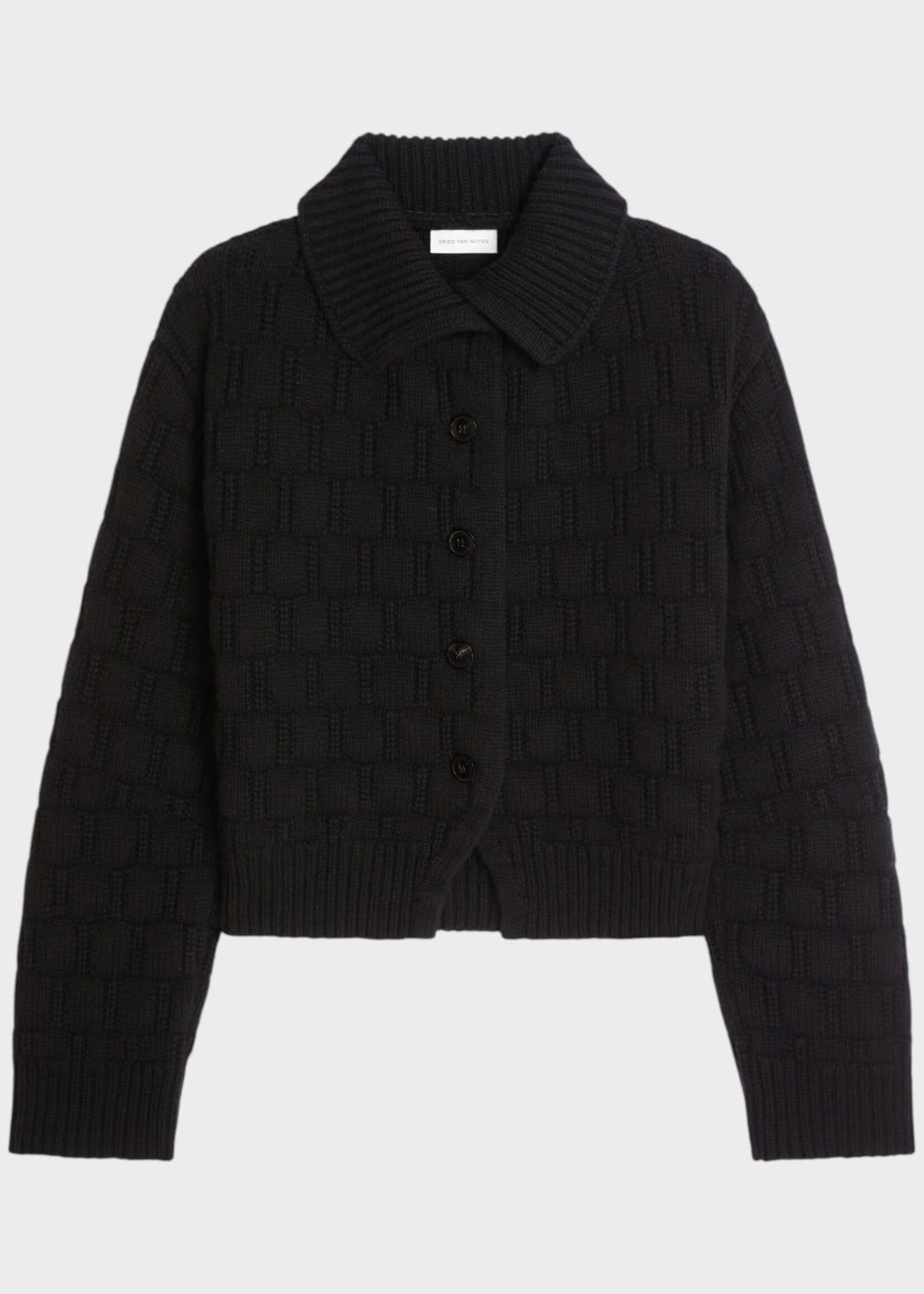 Dries Van Noten Dries Van Noten Knitwear, Black, Terino Wool Mix Collared Cardigan In Black