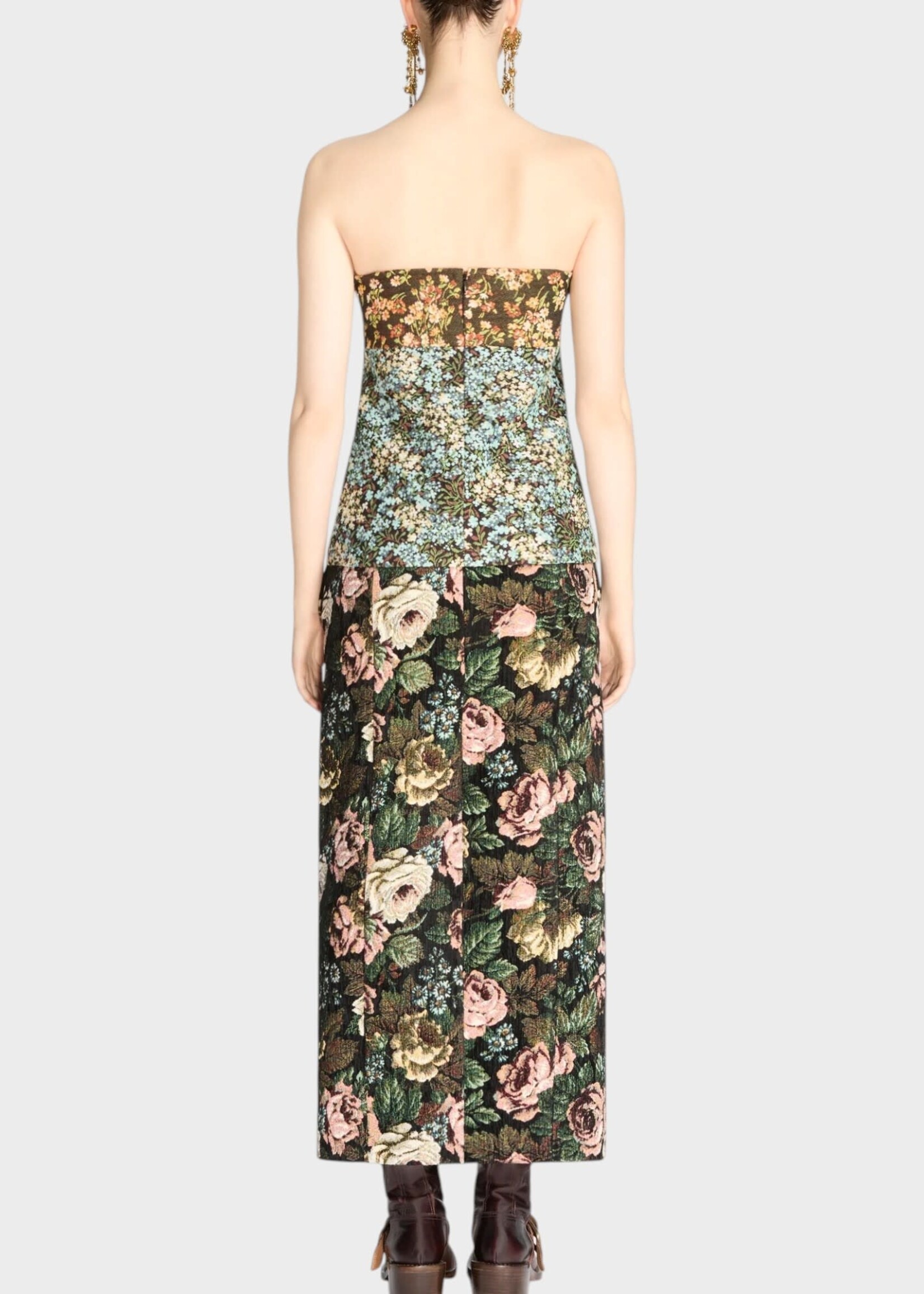 Dries Van Noten Dries Van Noten Top, Print, Ciliasa Cotton Mix Bustier Top in Brown w/ Floral Print