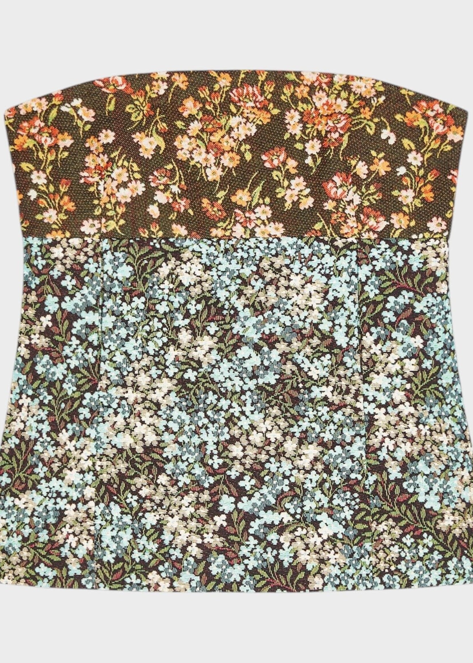 Dries Van Noten Dries Van Noten Top, Print, Ciliasa Cotton Mix Bustier Top in Brown w/ Floral Print