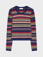 Dries Van Noten Dries Van Noten Knitwear, Navy, Tedd Wool Crew Neck Sweater In Navy & Multicolor / Geometric Motif