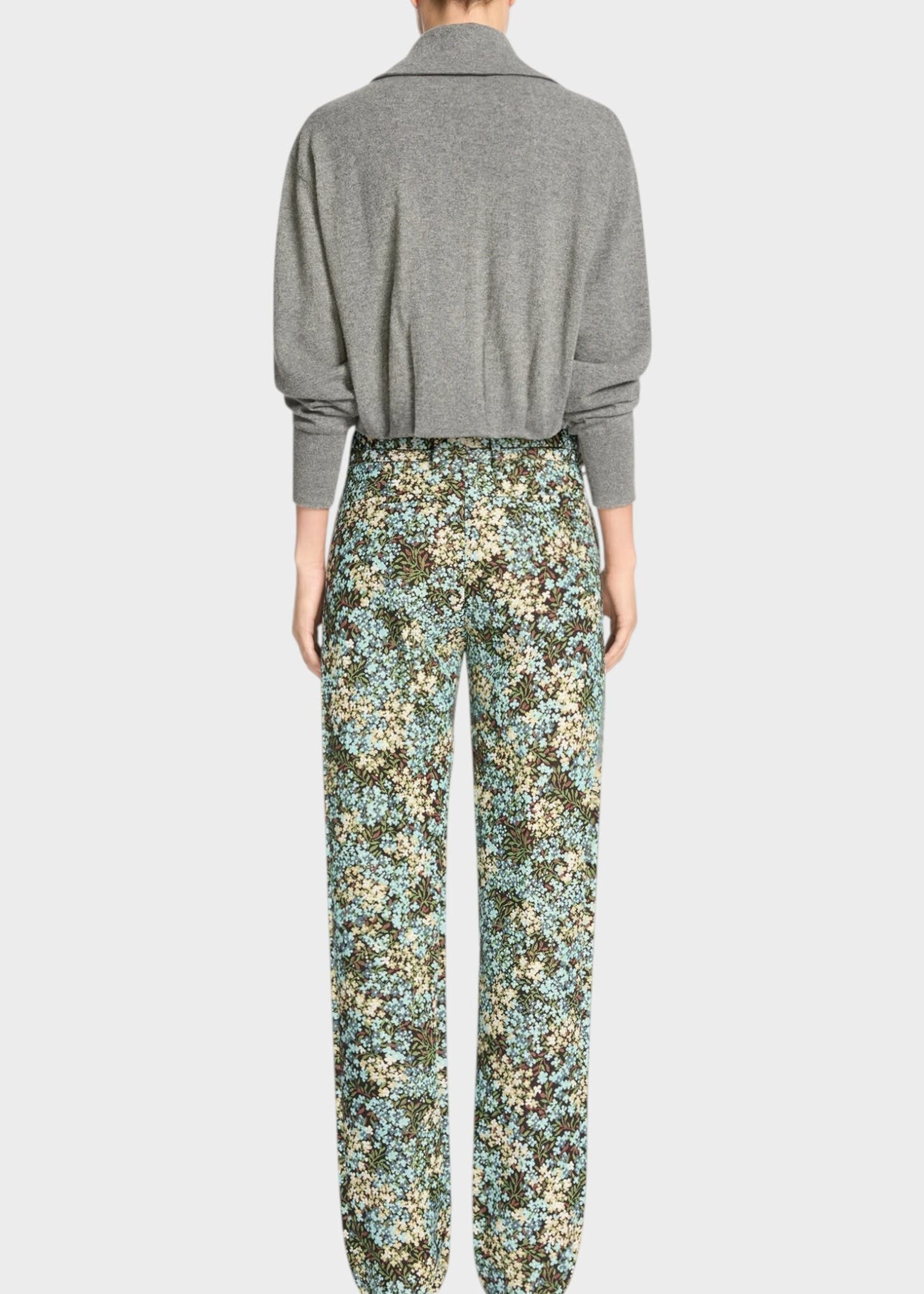Dries Van Noten Dries Van Noten Trousers, Print, Presta Cotton Mix Straight Leg Pants in Green w/ Floral Print