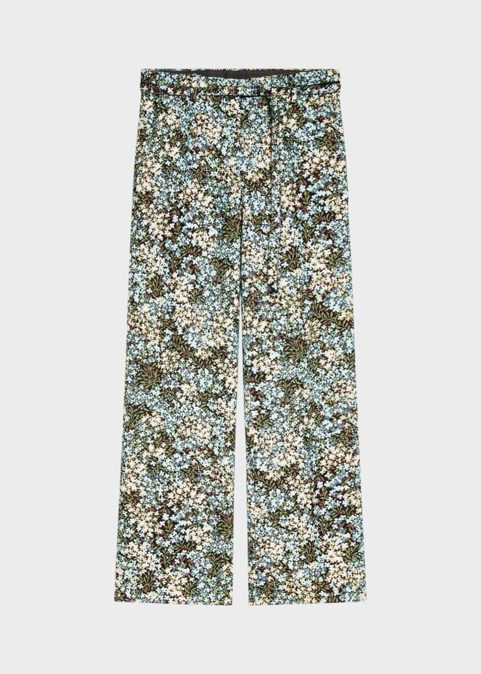 Dries Van Noten Dries Van Noten Trousers, Print, Presta Cotton Mix Straight Leg Pants in Green w/ Floral Print