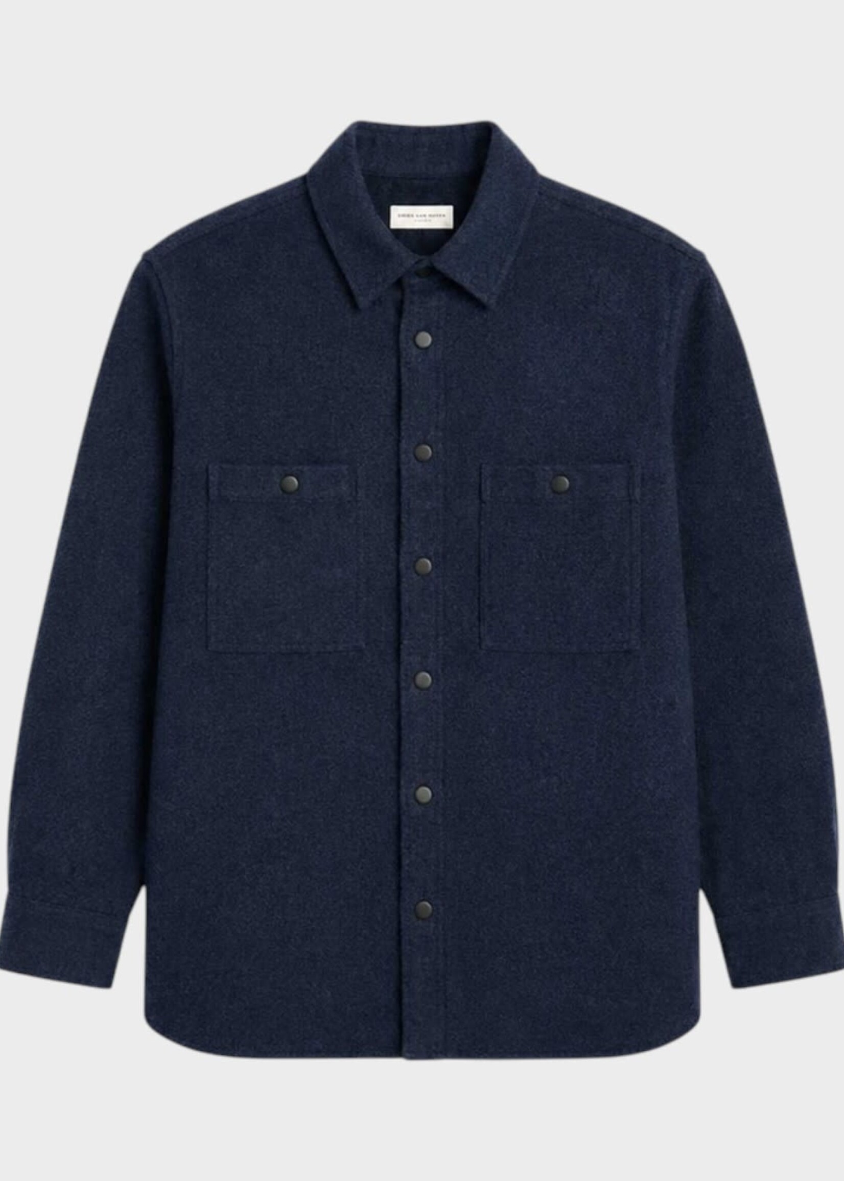 Dries Van Noten Dries Van Noten Shirt, Navy, Cromo Wool Over Shirt In Navy w/ Chest Pockets