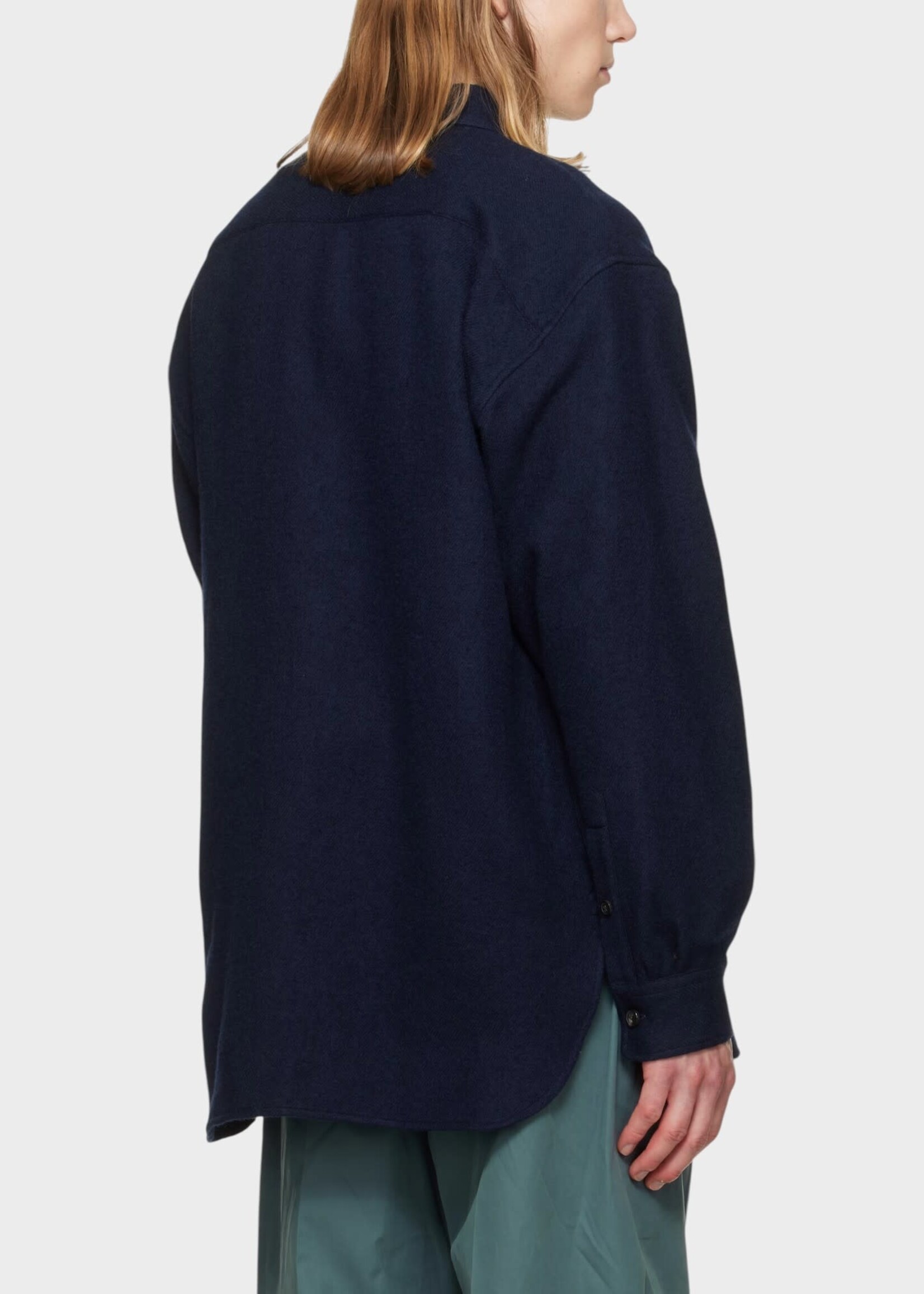 Dries Van Noten Dries Van Noten Shirt, Navy, Cromo Wool Over Shirt In Navy w/ Chest Pockets