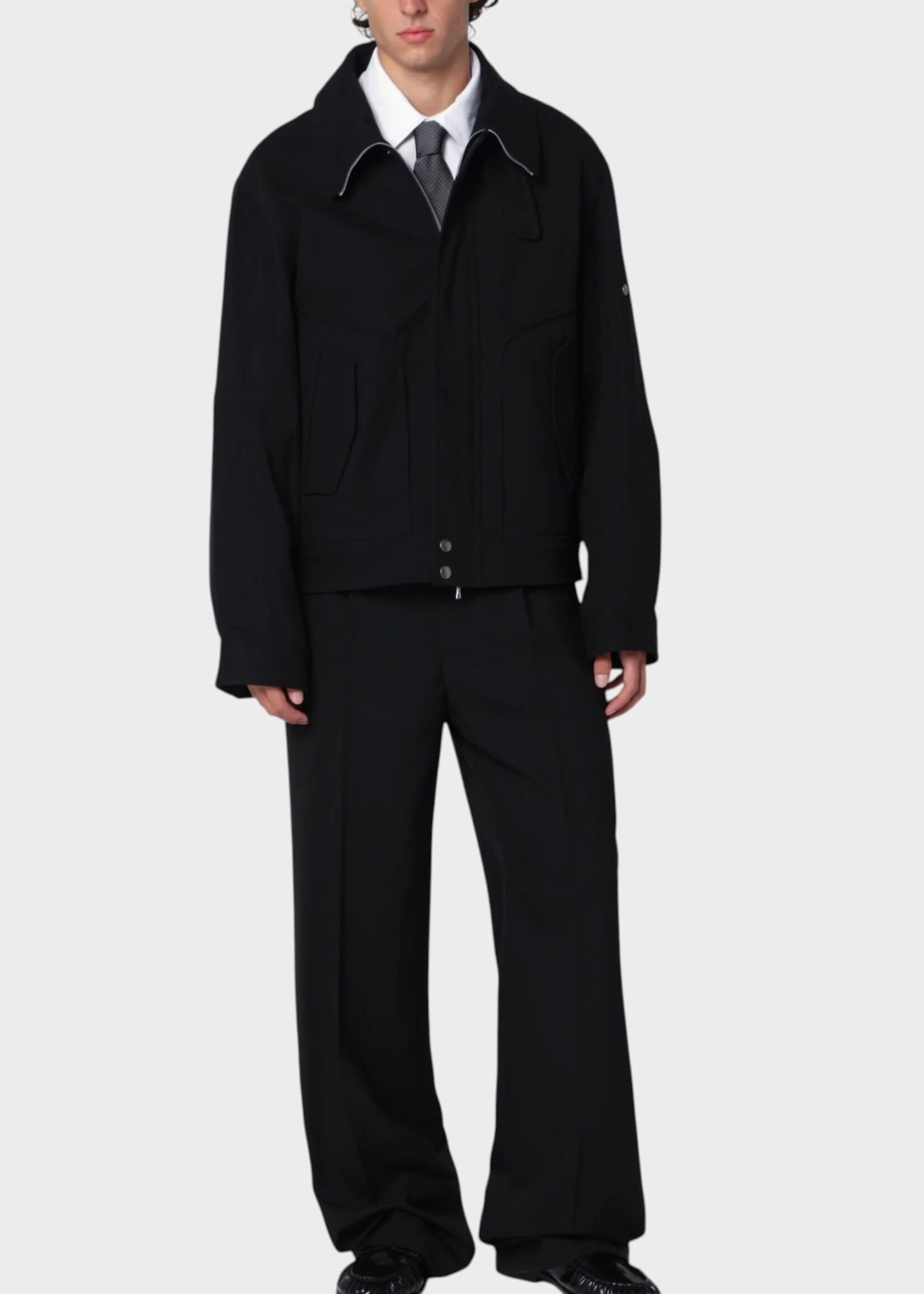 Dries Van Noten Dries Van Noten Jacket, Black, Vince Cotton Mix Zipped Collar Jacket In Black