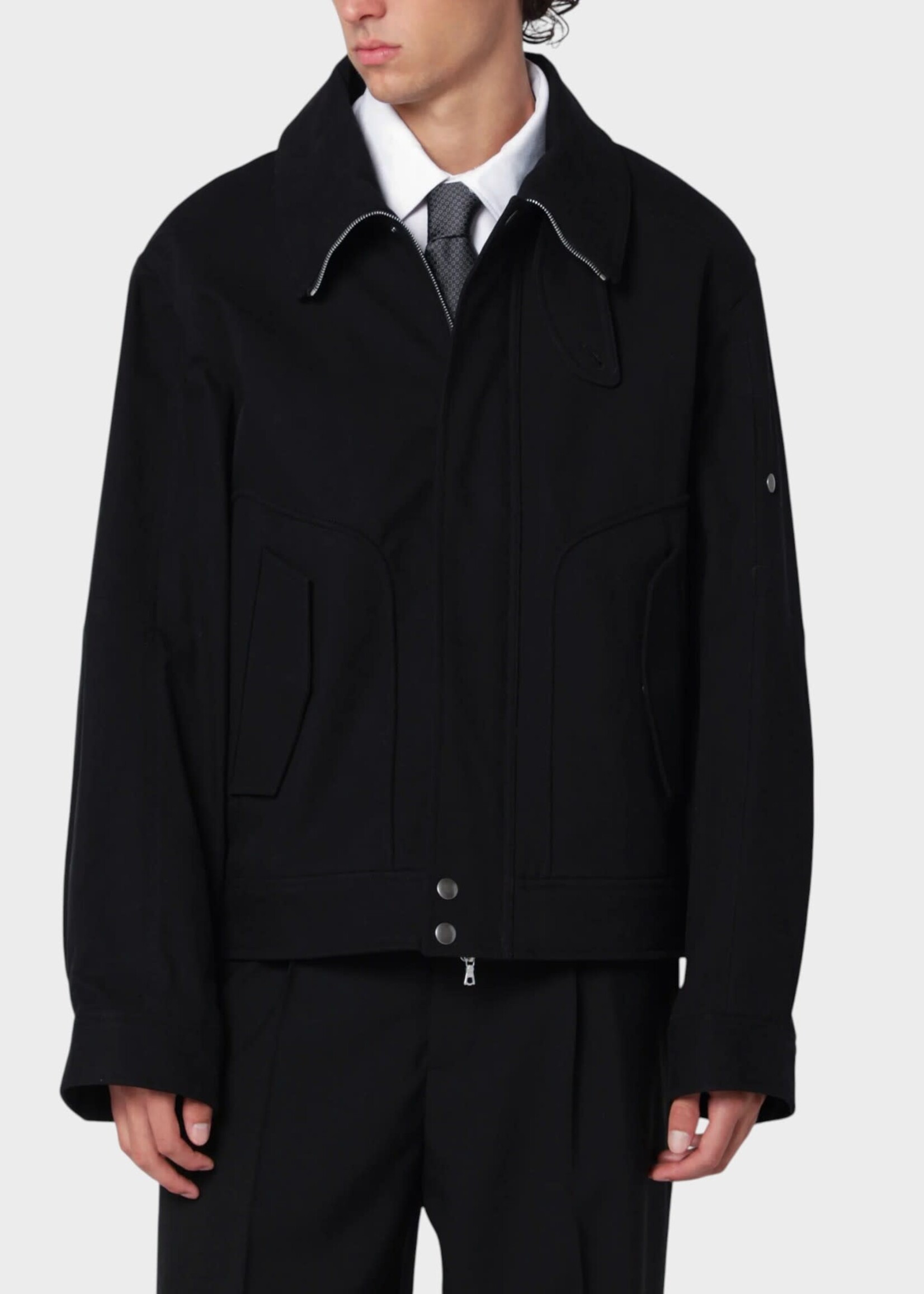 Dries Van Noten Dries Van Noten Jacket, Black, Vince Cotton Mix Zipped Collar Jacket In Black