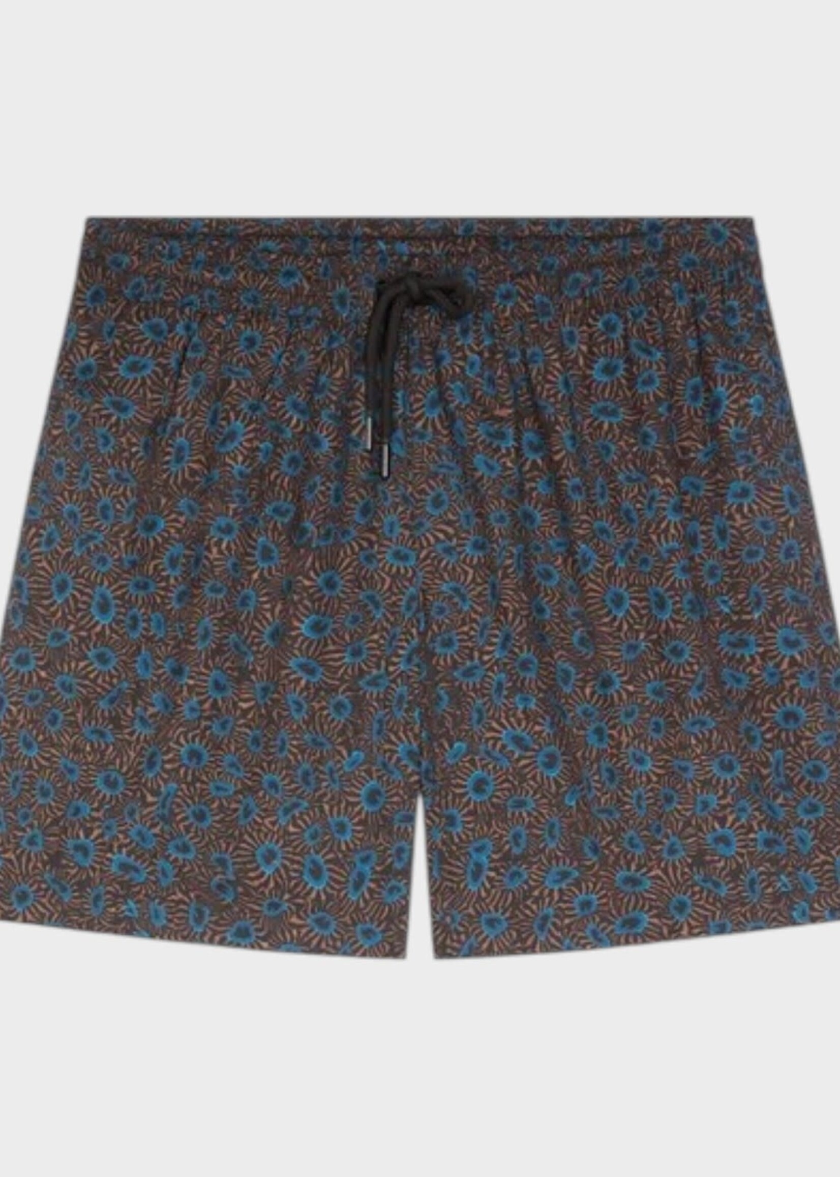 Dries Van Noten Dries Van Noten Swimwear, Print, Phibbs Drawstring Waist Swim Trunks In Brown w/ Mini Marbled Clay Print
