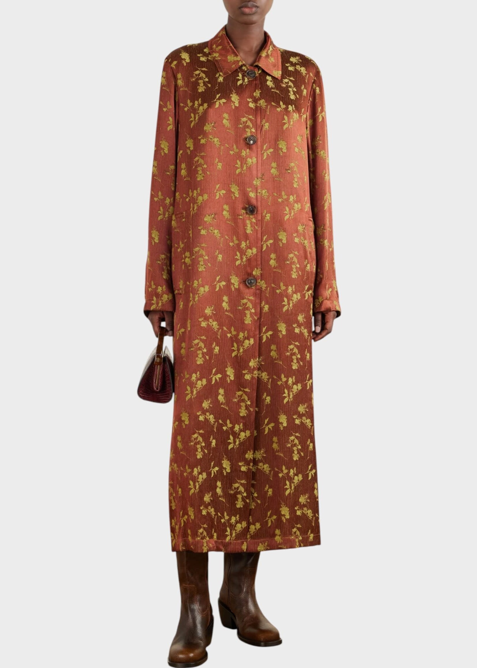 Dries Van Noten Dries Van Noten Coat, Multi, Raltonel Floral Jacquard Single Breasted Coat In Purple & Yellow