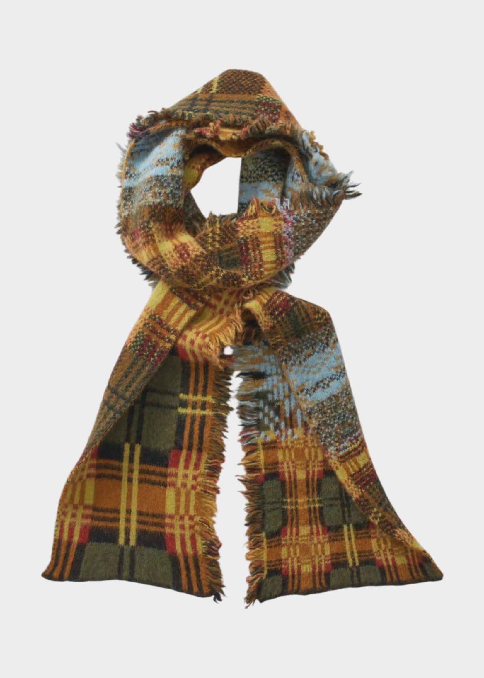 Dries Van Noten Dries Van Noten Knitwear, Multi, Teepee Wool Mix Fringed Scarf In Forest Green & Yellow