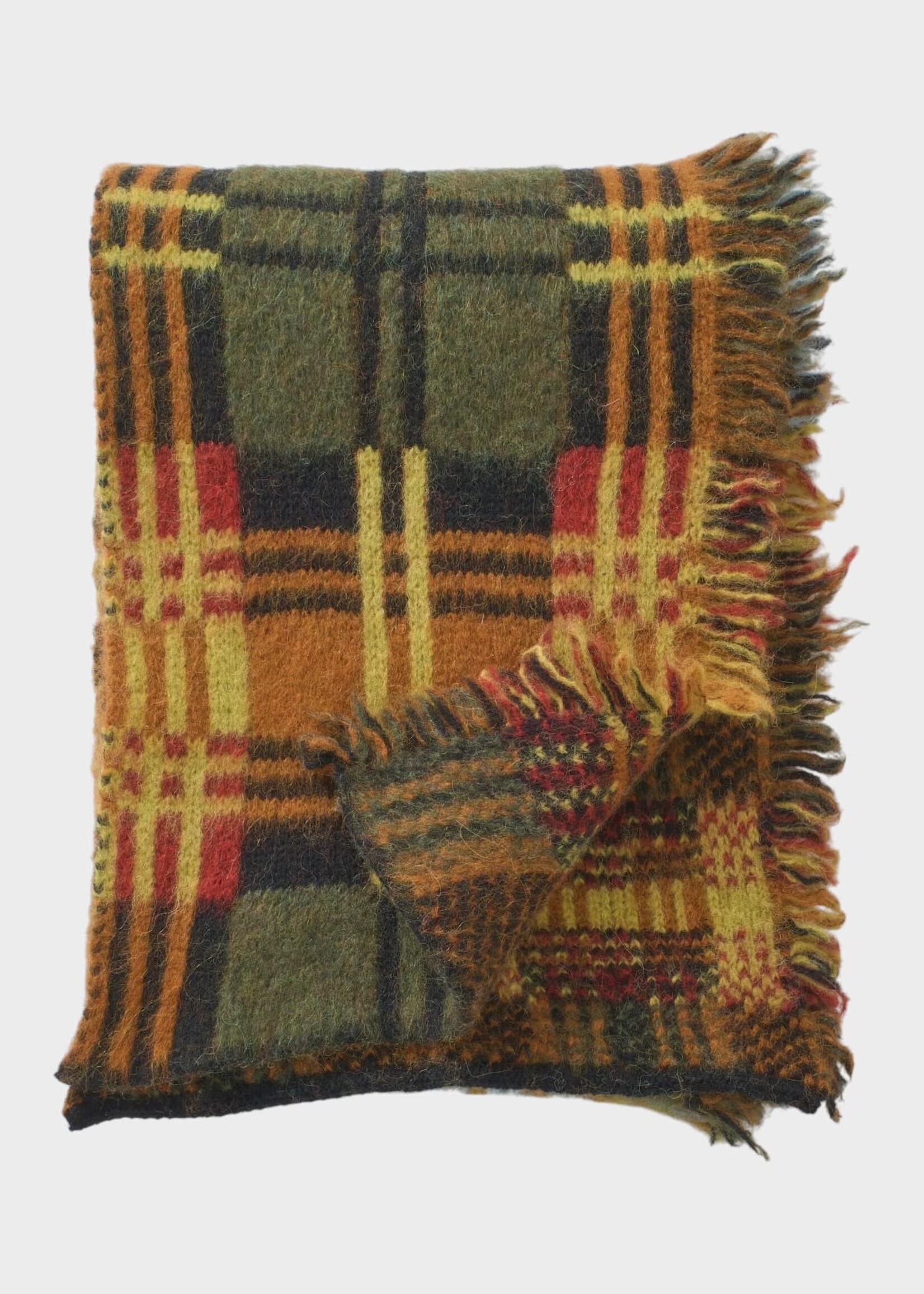 Dries Van Noten Dries Van Noten Knitwear, Multi, Teepee Wool Mix Fringed Scarf In Forest Green & Yellow