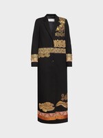 Dries Van Noten Dries Van Noten Coat, Black, Richy Cotton Single Breasted Long Coat In Black w/ Gold Embroidery
