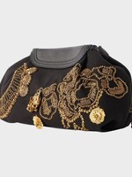 Dries Van Noten Dries Van Noten Bag, Multi, Blossom Cotton Pouch Bag in Black w/ Gold Embroidery