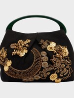 Dries Van Noten Dries Van Noten Bag, Multi, Crispino Cotton Resin Top Handle Small Bag in Black w/ Gold Embroidery