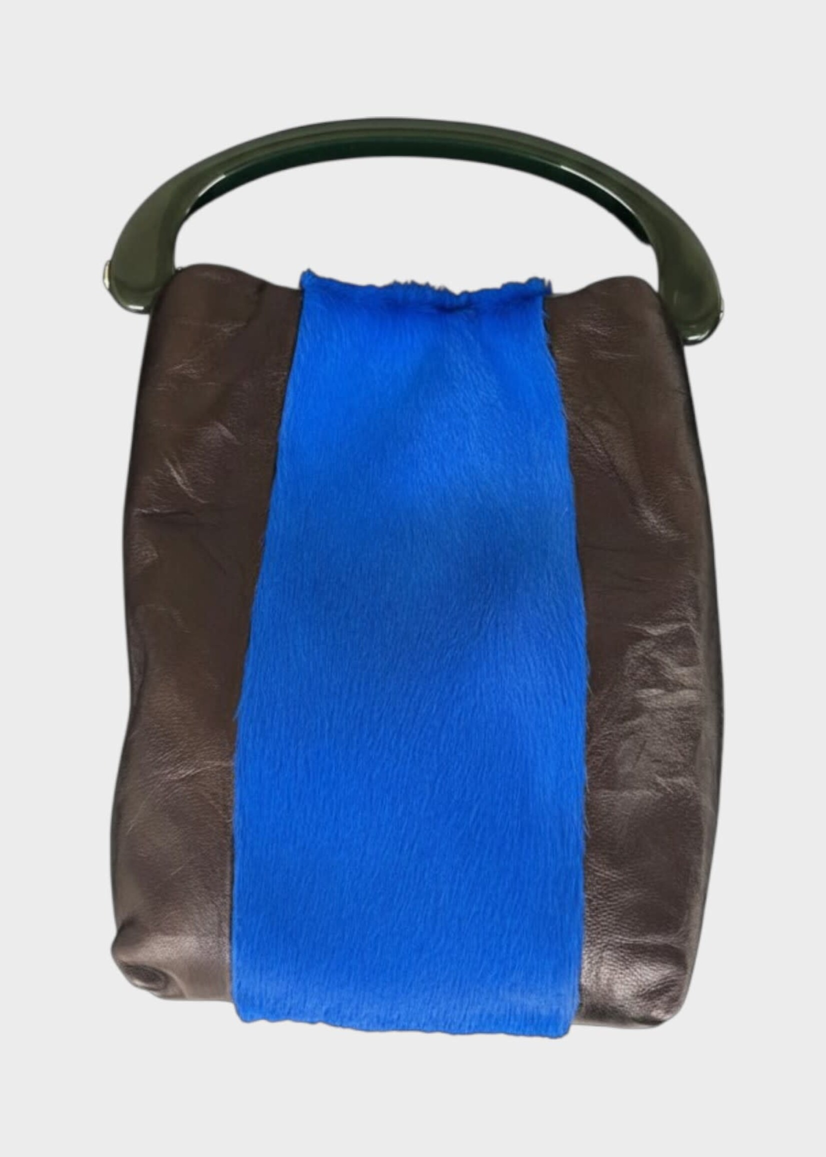 Dries Van Noten Dries Van Noten Bag, Multi, Crispino Leather Resin Top Handle Striped Small Bag In Brown & Blue