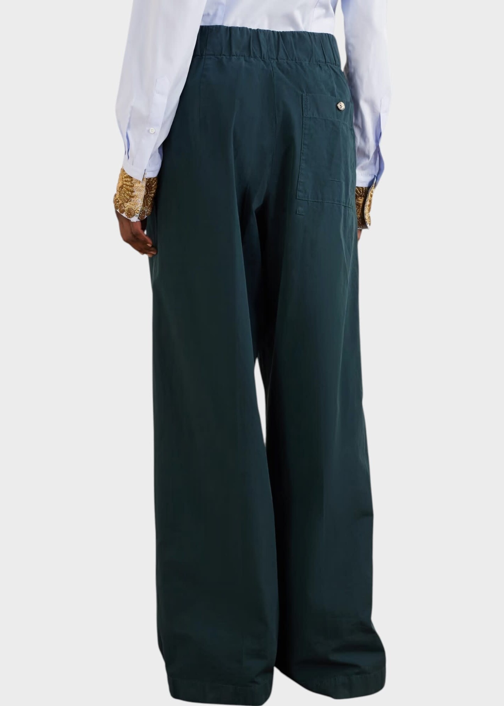 Dries Van Noten Dries Van Noten Trousers, Green, Pila Cotton Elasticated Waist Wide Leg Pants In Bottle