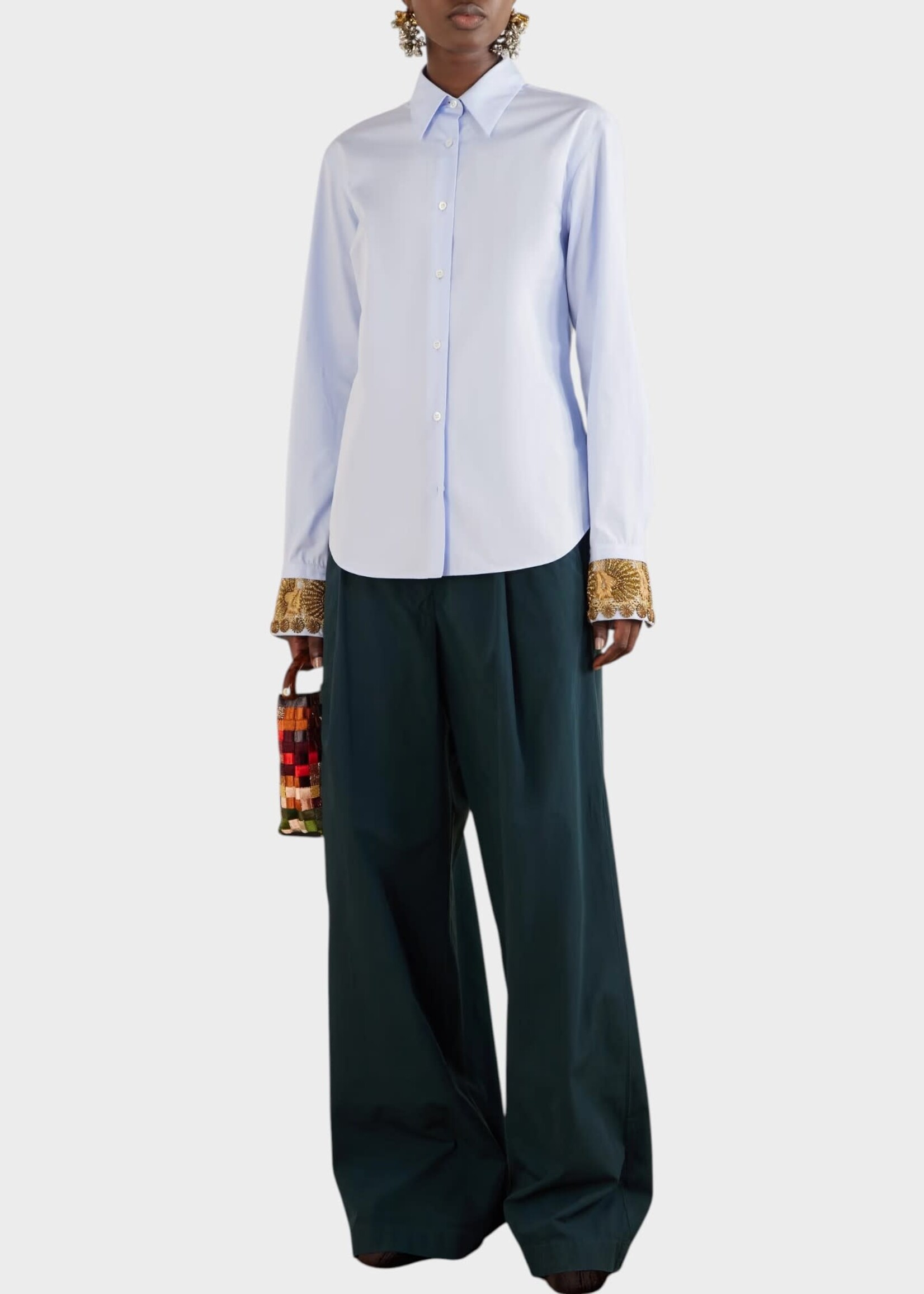 Dries Van Noten Dries Van Noten Trousers, Green, Pila Cotton Elasticated Waist Wide Leg Pants In Bottle