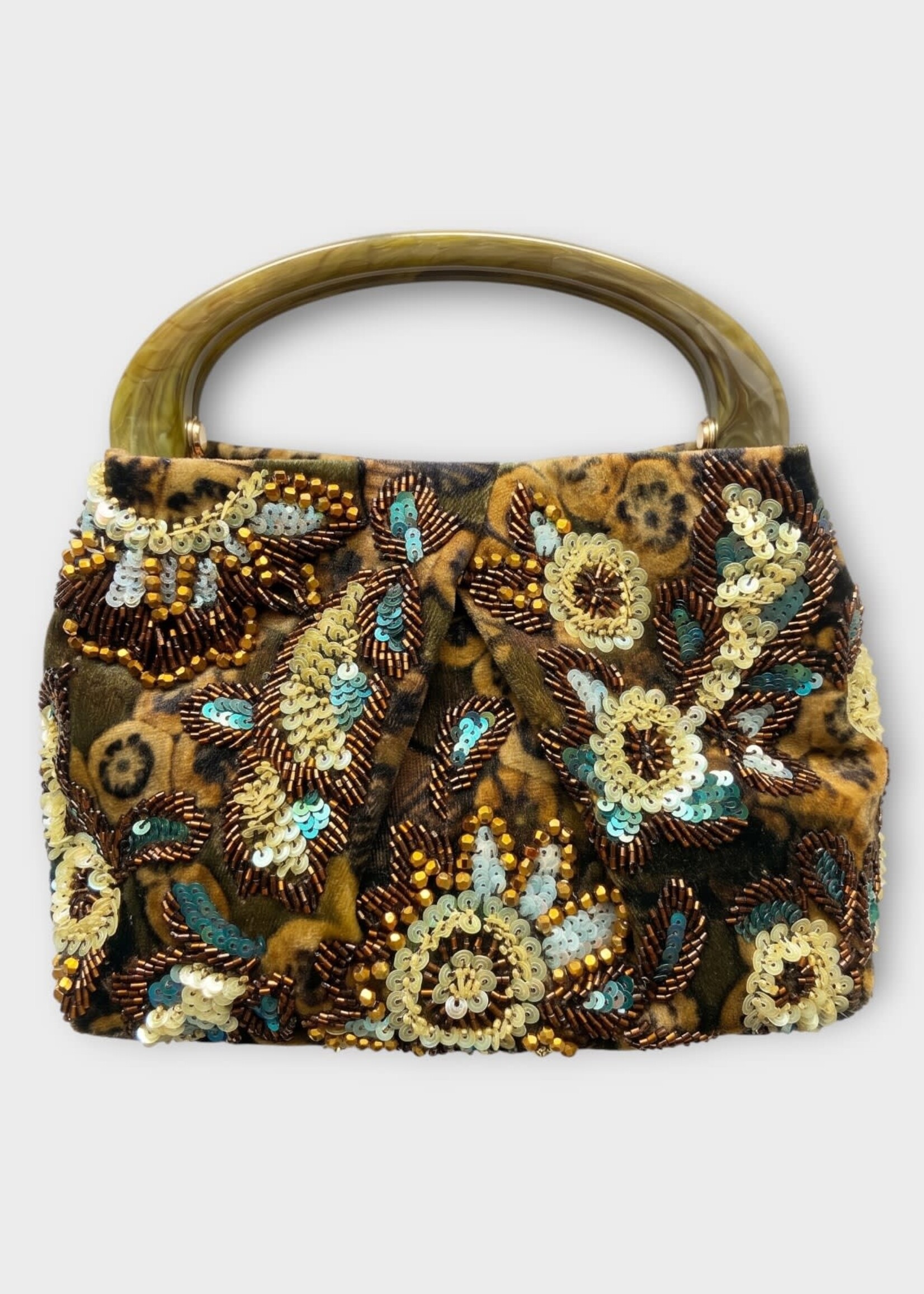 Dries Van Noten Dries Van Noten Bag, Khaki, Crisp Leather Resin Top Handle Bag In Khaki w/ Embroidery