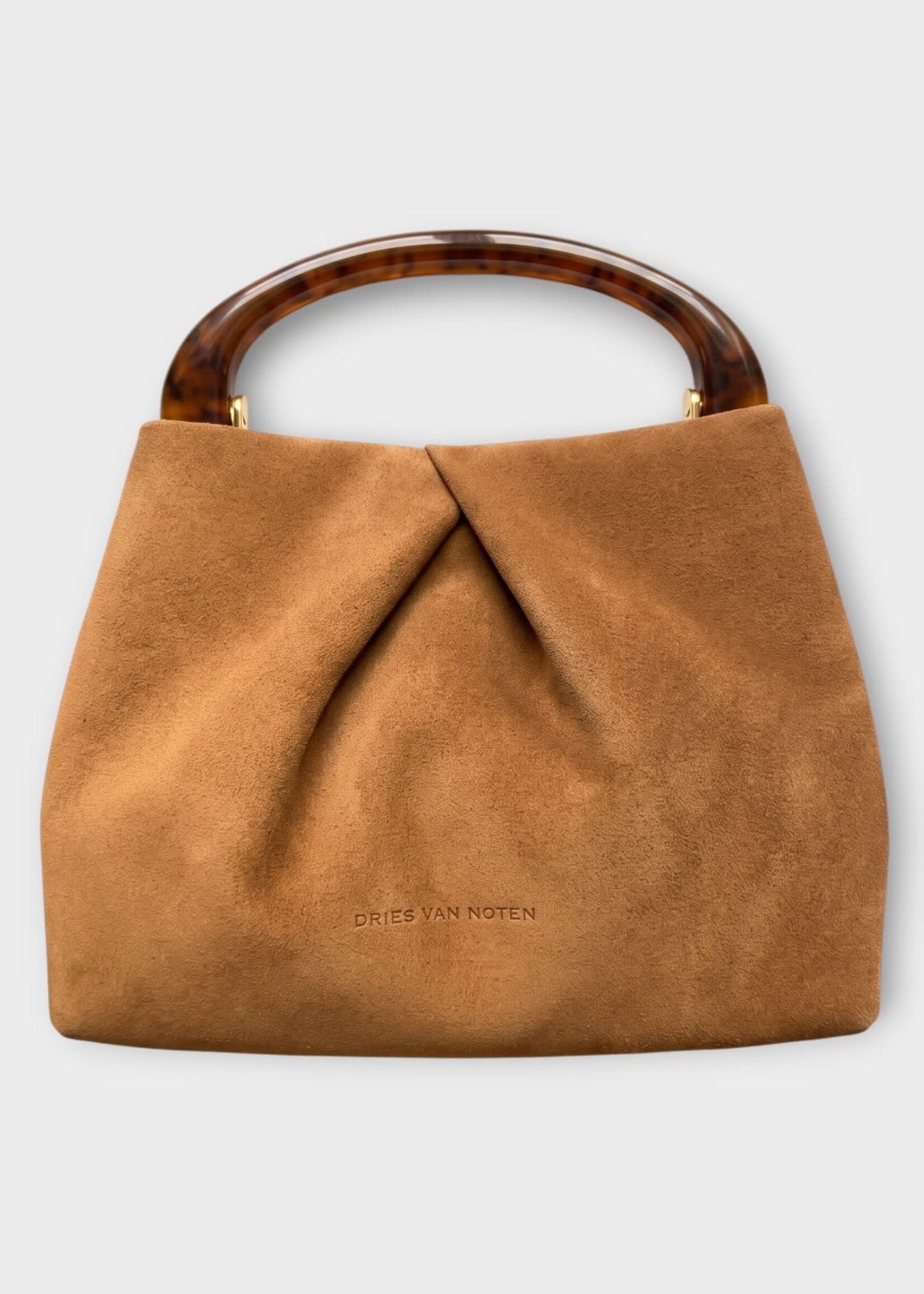 Dries Van Noten Dries Van Noten Bag, Brown, Crisp Suede Leather Resin Top Handle Bag In Tan