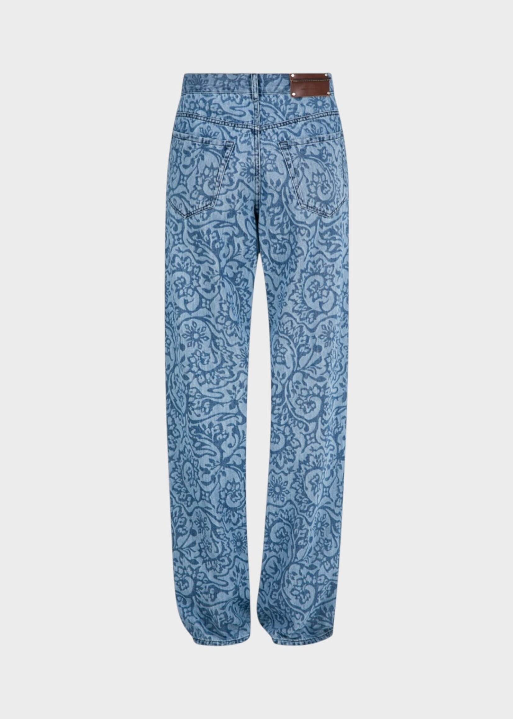 Dries Van Noten Dries Van Noten Jeans, Blue, Peyton Cotton Straight Leg Denim Pants In Blue w/ All Over Lasered Design