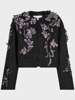 Dries Van Noten Dries Van Noten Jacket, Black, Vonda Fitted Cropped Jacket Viscose In Black w/ Moiré  Effect & Floral Embroidery