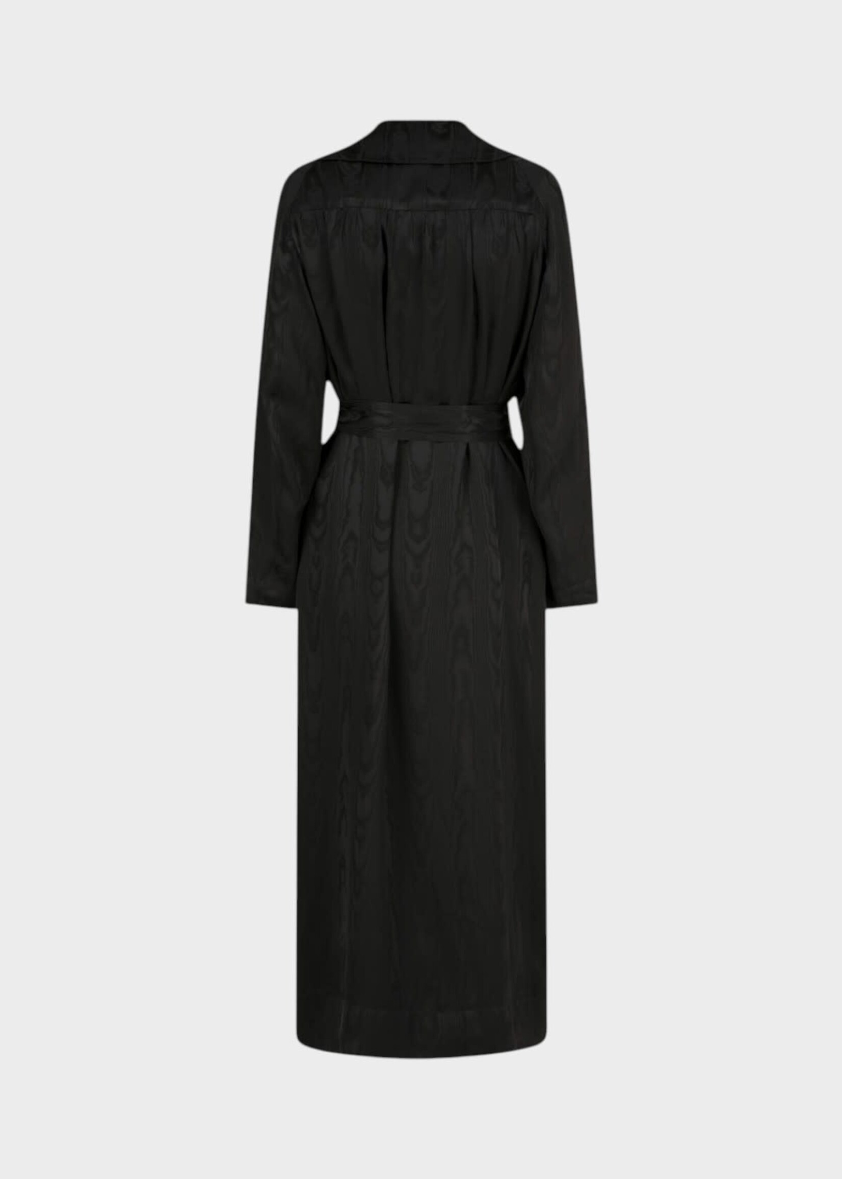 Dries Van Noten Dries Van Noten Coat, Black, Rolana Belted Trech Coat In Black w/ Moiré Effect