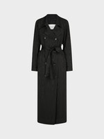 Dries Van Noten Dries Van Noten Coat, Black, Rolana Belted Trech Coat In Black w/ Moiré Effect