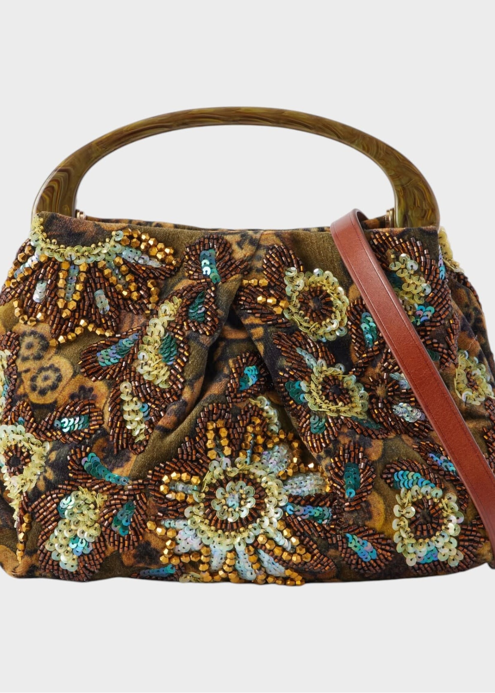 Dries Van Noten Dries Van Noten Bag, Khaki, Crisp Leather Resin Top Handle Bag In Khaki w/ Embroidery
