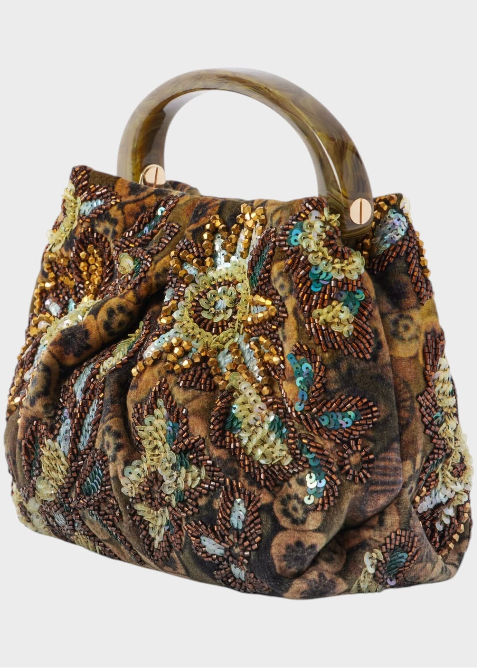 Dries Van Noten Dries Van Noten Bag, Khaki, Crisp Leather Resin Top Handle Bag In Khaki w/ Embroidery