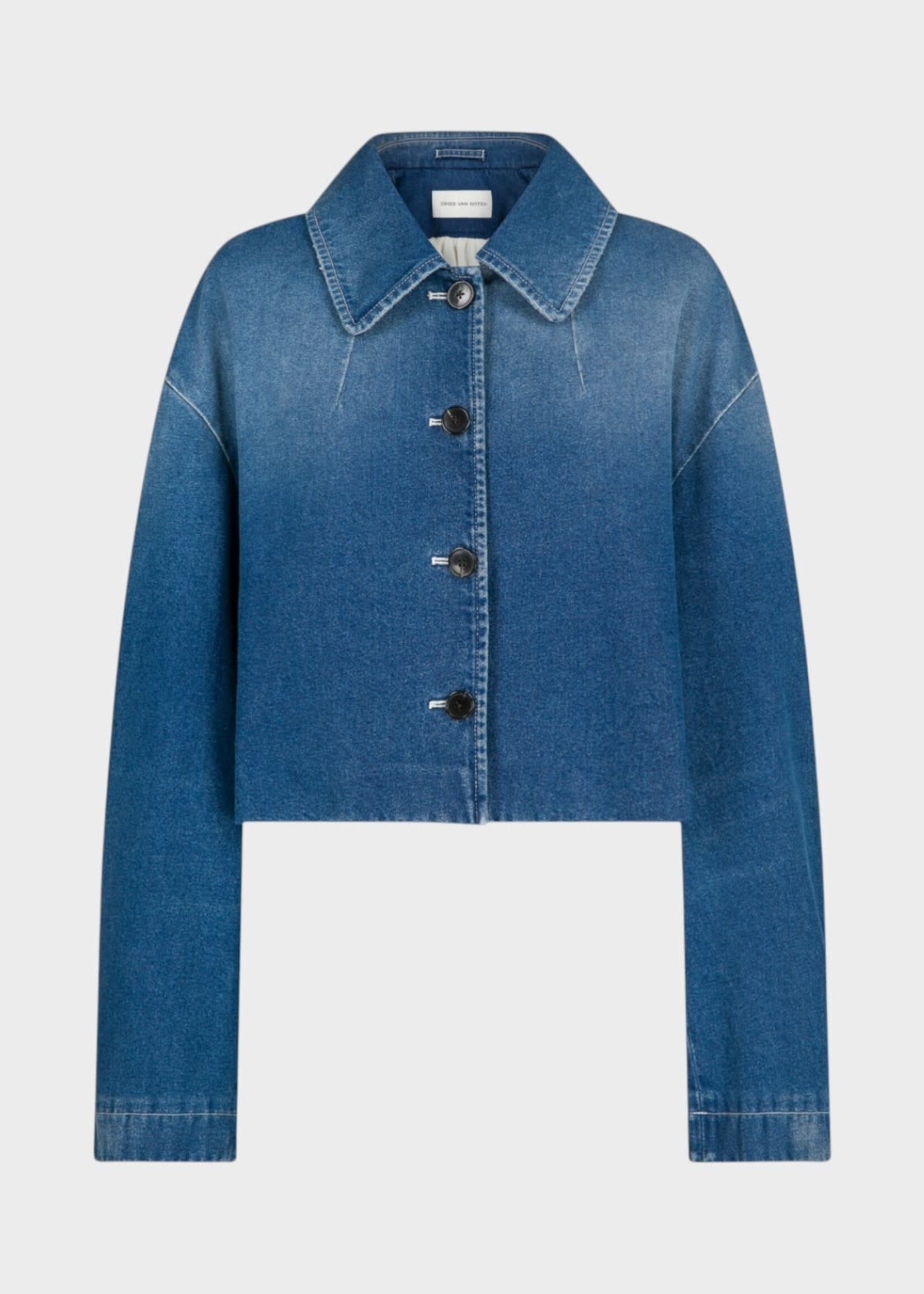 Dries Van Noten Dries Van Noten Jacket, Blue, Vondero Cotton Collared Cropped Denim Jacket In Blue Vintage Wash
