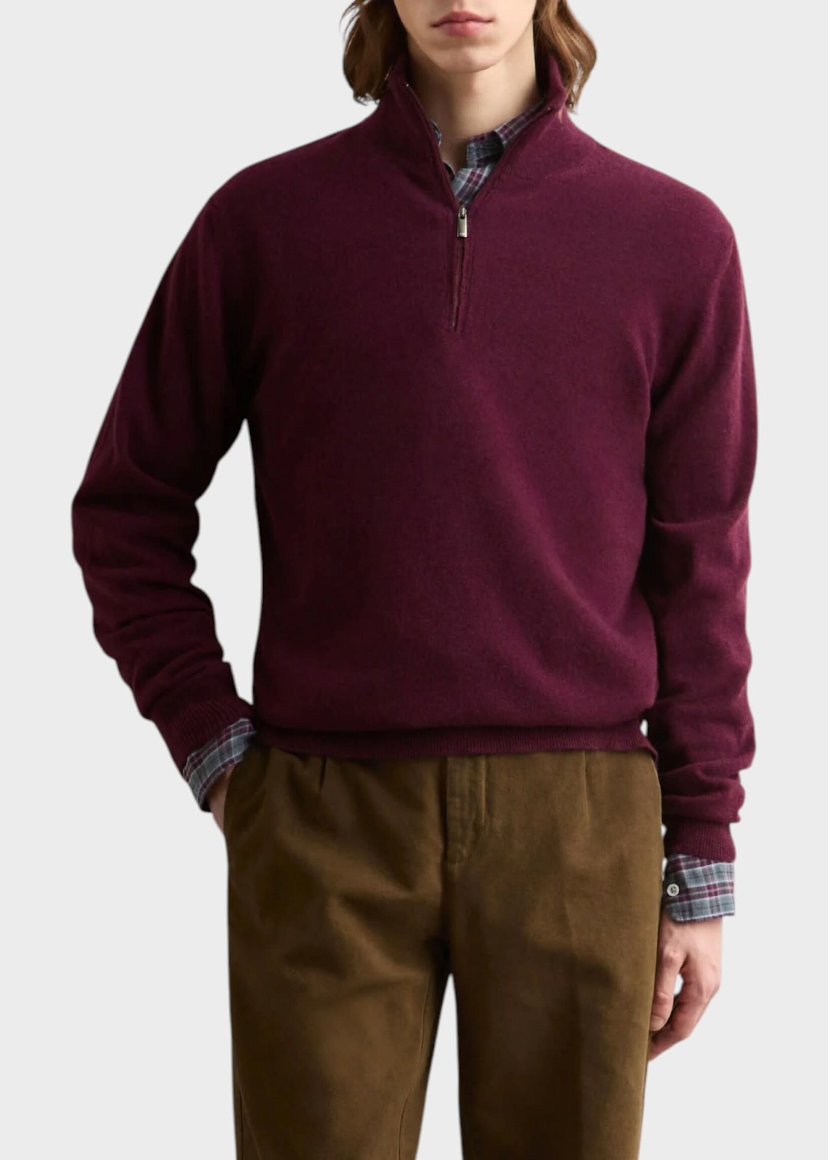 Massimo Alba Massimo Alba Knitwear, Red, Liam Half Zip Sweater in Mosto