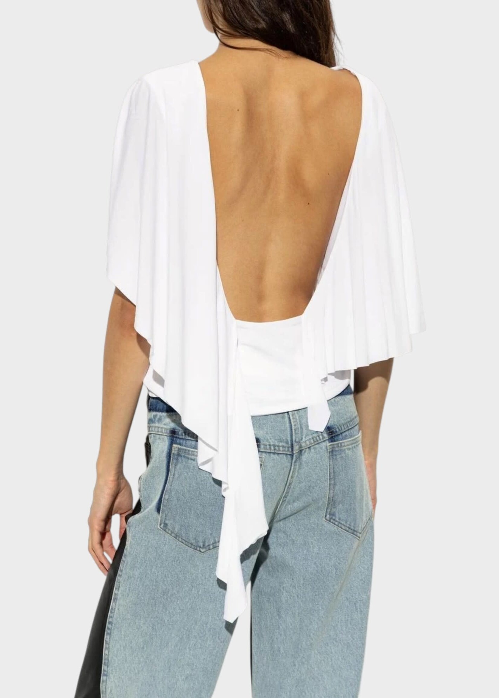 Christopher Esber Christopher Esber Top, White, Fluted Jersey Draped Top In White w/ Low Open Back