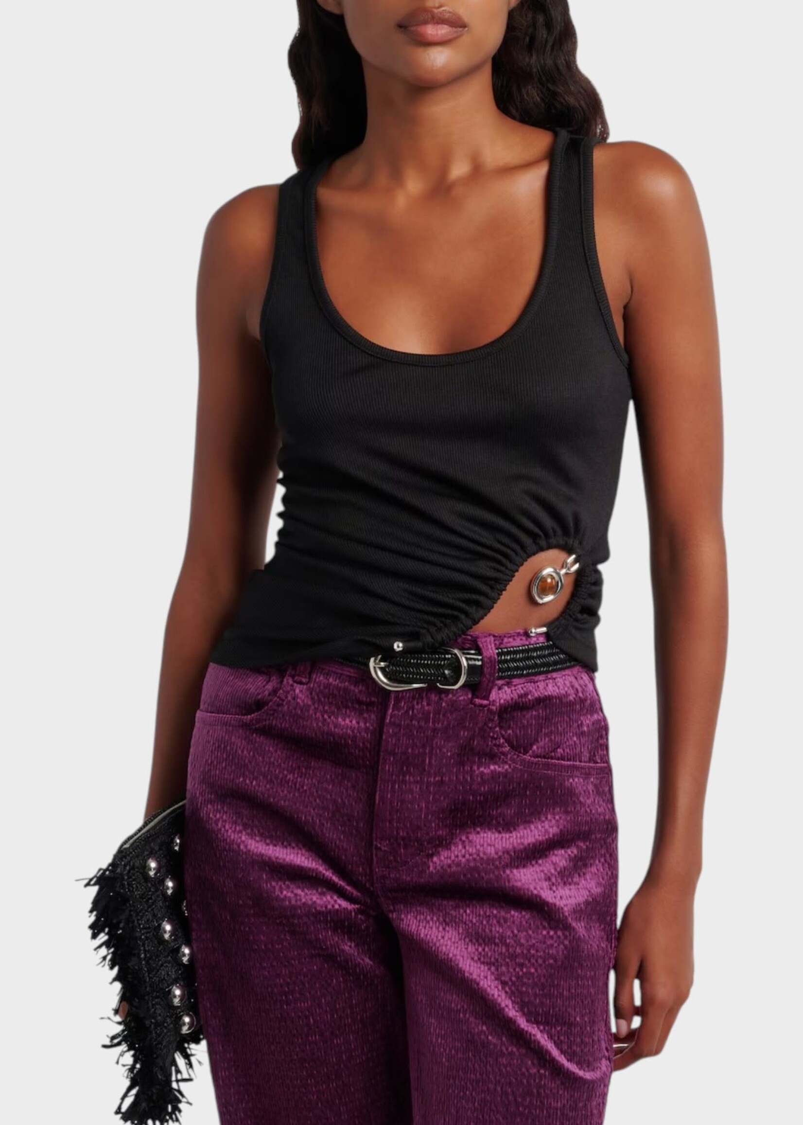 Christopher Esber Christopher Esber Top, Black, Compact Ribbed Diverge Droplet Tank Top In Black