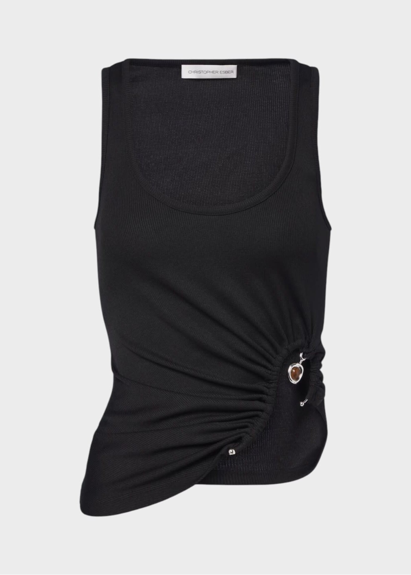 Christopher Esber Christopher Esber Top, Black, Compact Ribbed Diverge Droplet Tank Top In Black