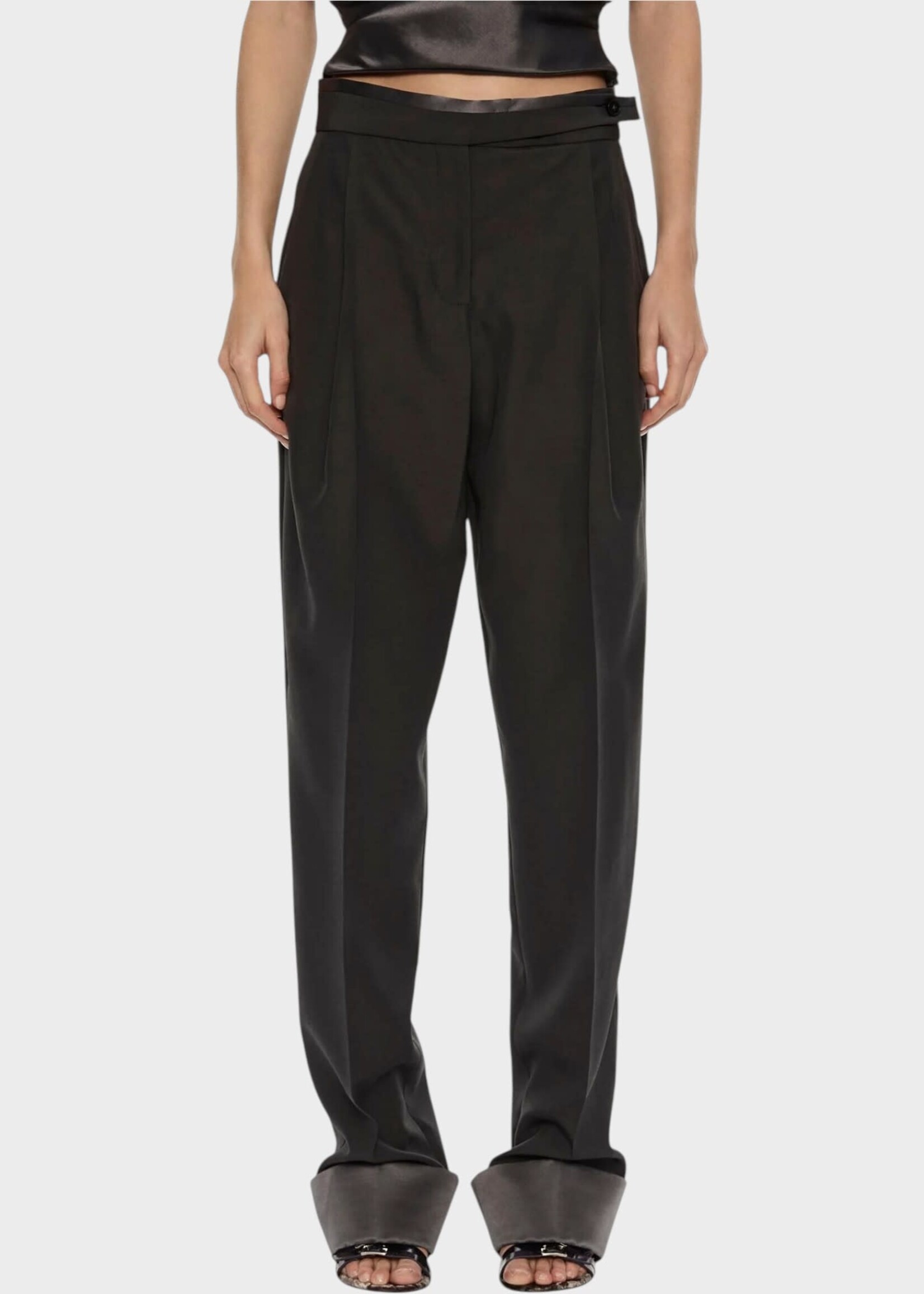 Christopher Esber Christopher Esber Trousers, Grey, Rowan Silk & Wool Sateen Suiting Cuffed Pants In Dark Smoke