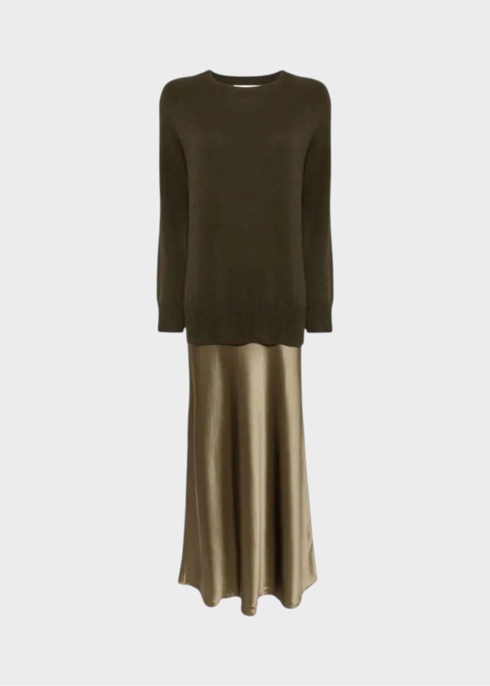 Christopher Esber Christopher Esber Dress, Green, Monument Cashmere Crew Neck Long Dress In Khaki Brown