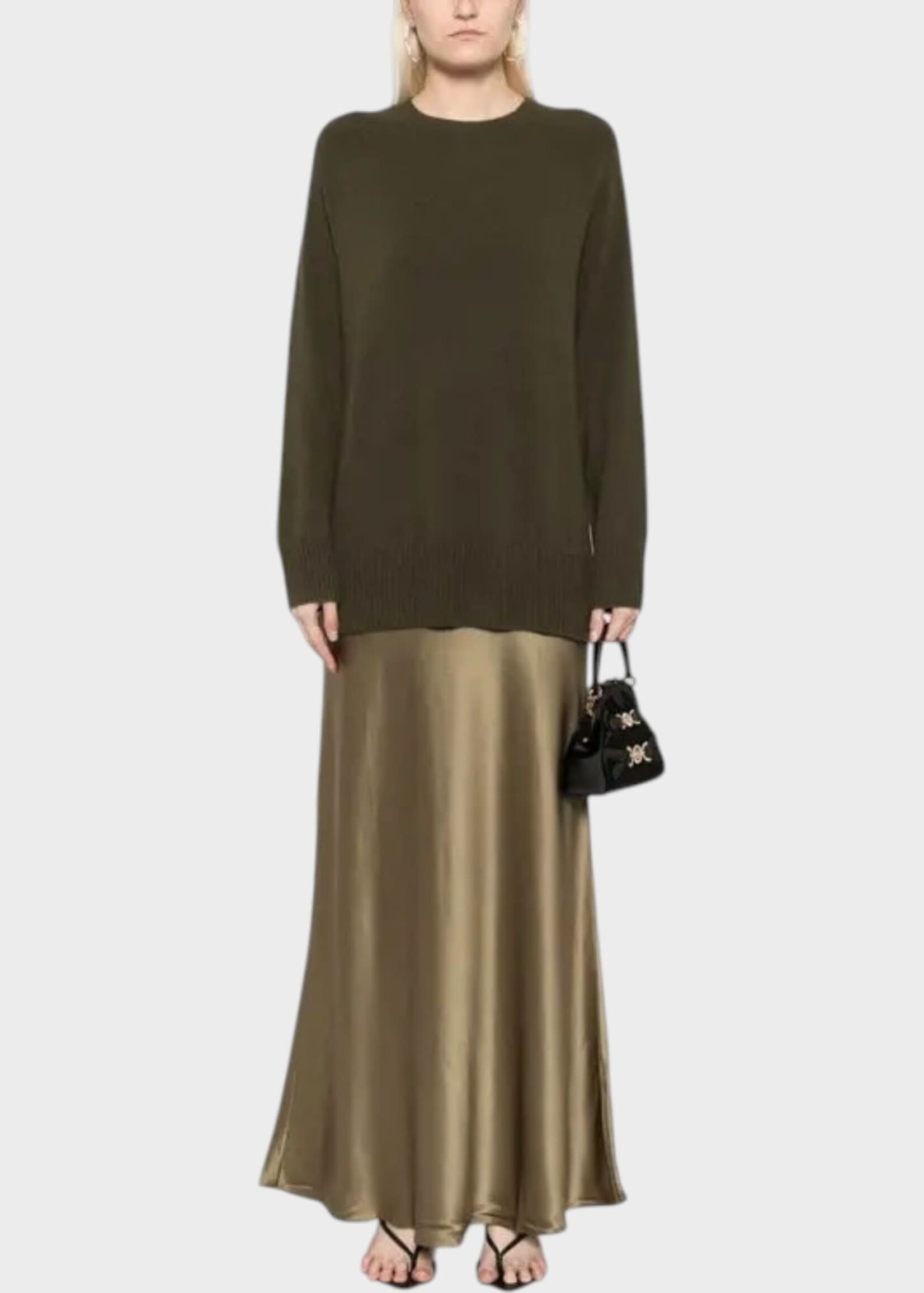 Christopher Esber Christopher Esber Dress, Green, Monument Cashmere Crew Neck Long Dress In Khaki Brown