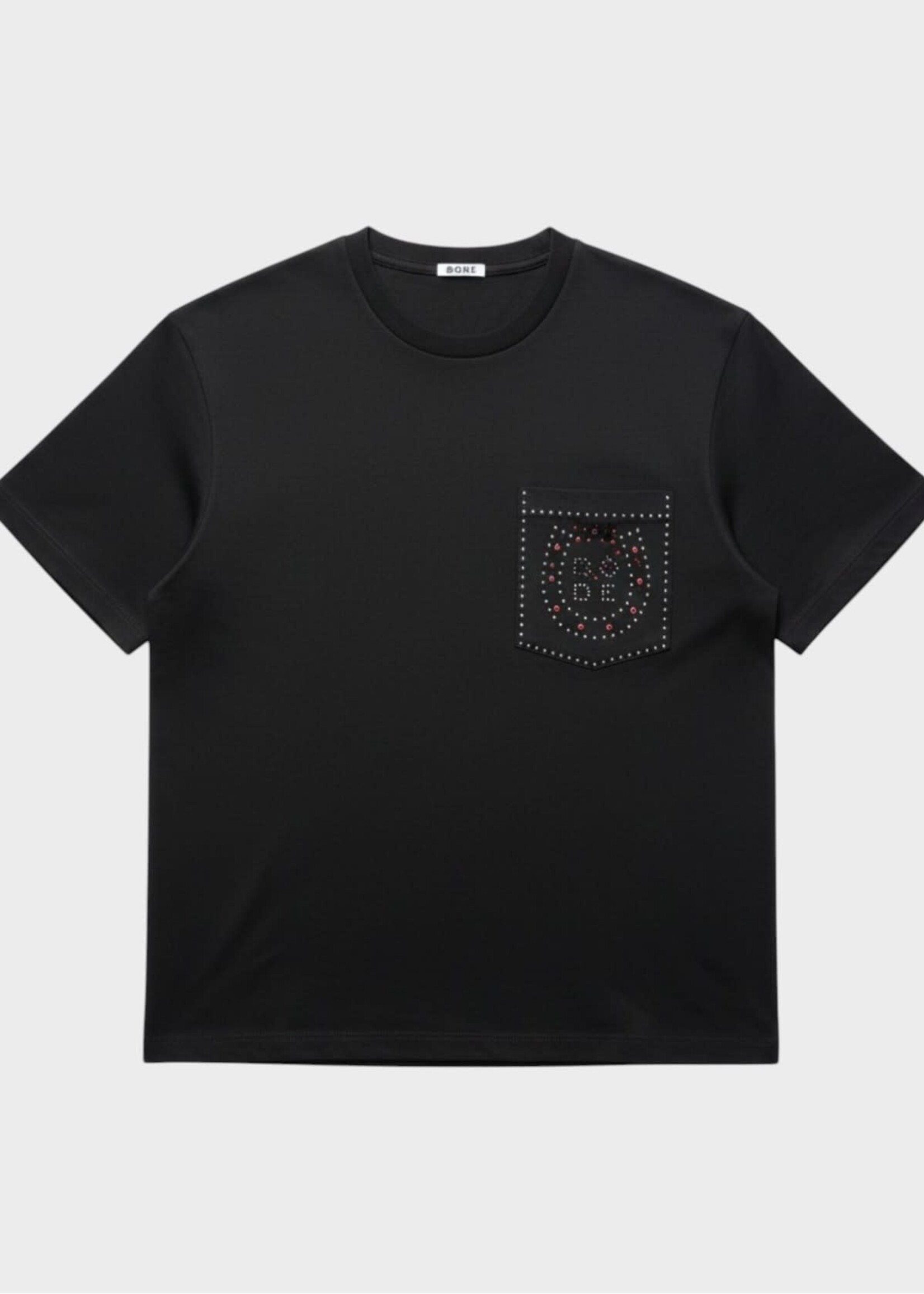 Bode Bode T-Shirt, Black, Cotton Crew Neck Tee In Black w/ Horseshoe Stud Pocket