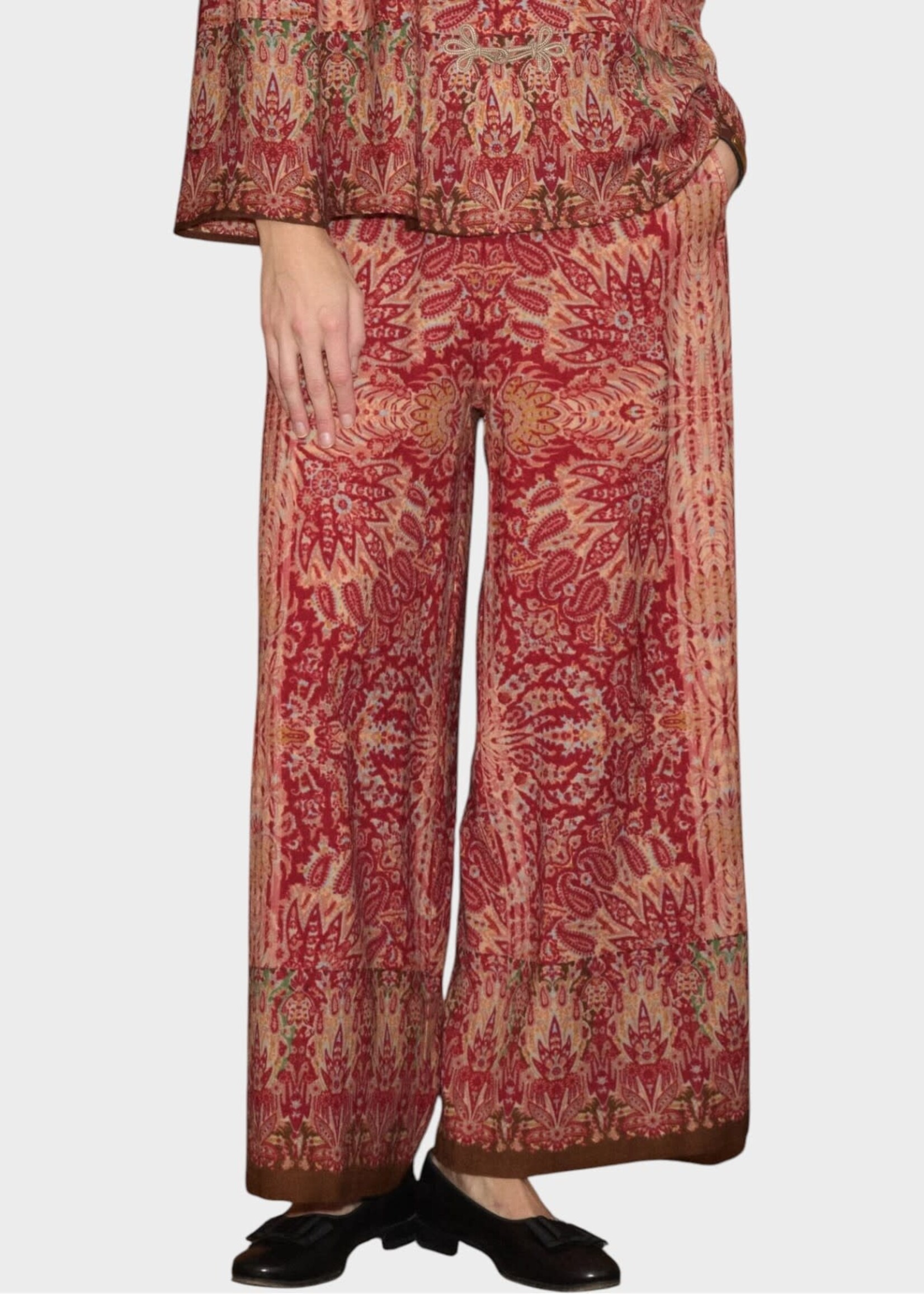 Bode Bode Trousers, Print, Arrowleaf Wool Wide Leg Pants In Red Multi w/ Paisley Print