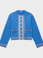 Bode Bode Knitwear, Blue, Cotton Ribbon Cardigan In Blue w/ Appliquéd Ribbons