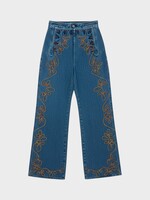 Bode Bode Jeans, Blue, Rawlins Sailor Denim Pants In Blue Multi w/ Red & Yellow Chainstitching