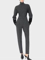 Alaia Alaia Knitwear, Grey, Wool Knit High Neck Cinched Jumper In Charcoal