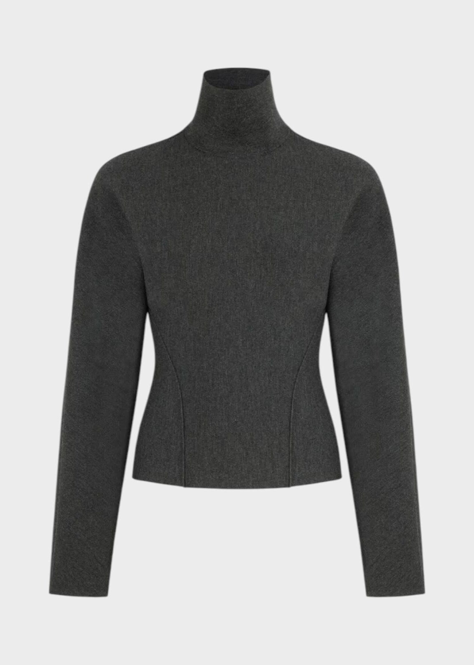 Alaia Alaia Knitwear, Grey, Wool Knit High Neck Cinched Jumper In Charcoal